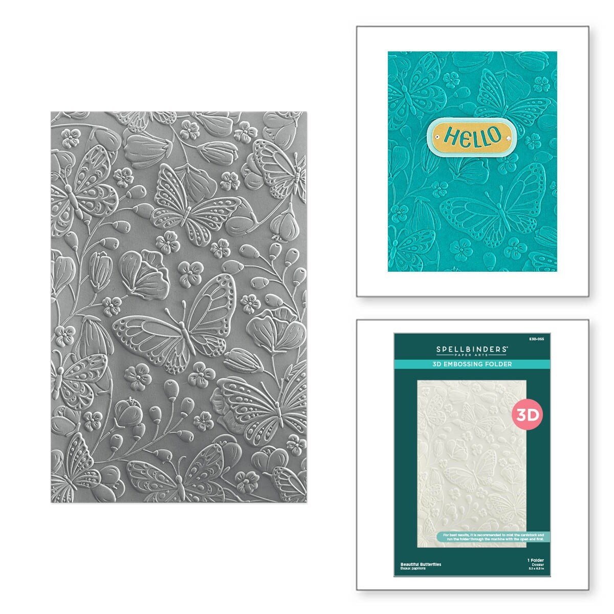 Spellbinders 3D Embossing Folder From The Stylish Ovals-Beautiful Butterflies
