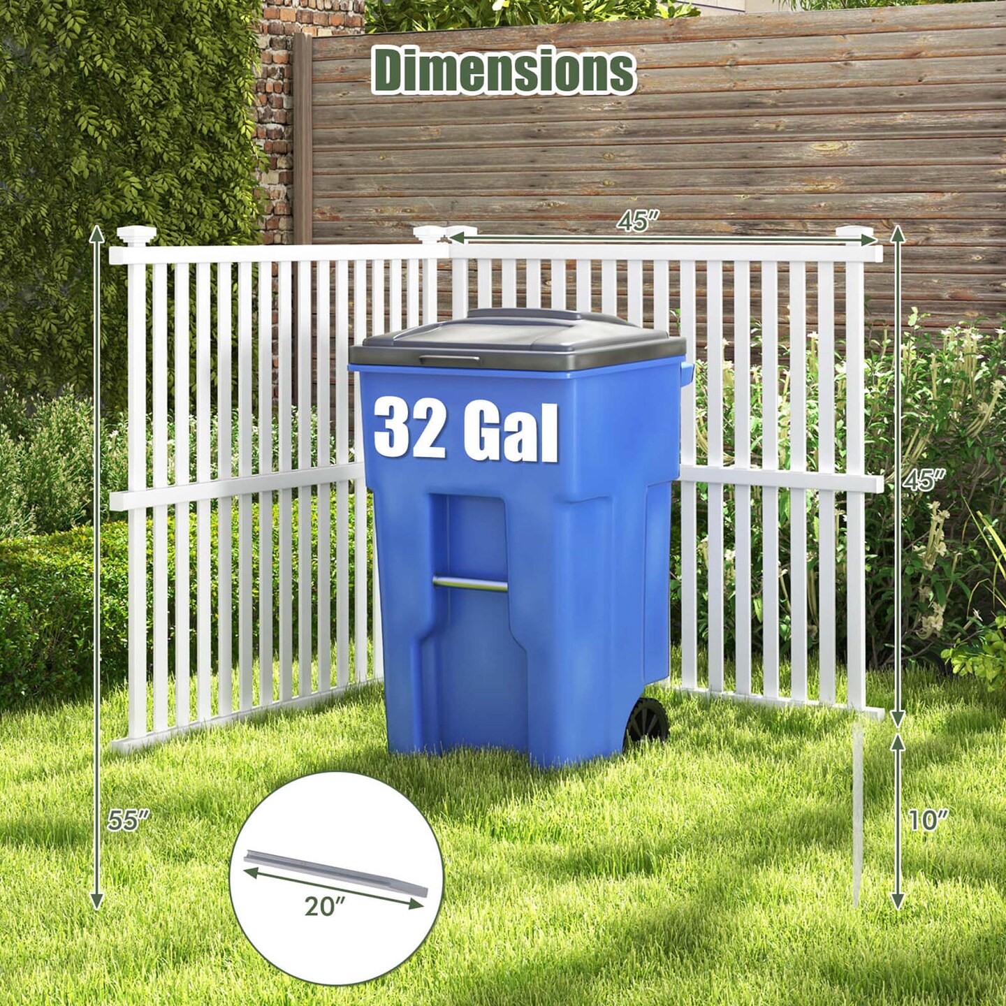 Costway 2/4 Air Conditioner Fence Panels with Metal Ground Stakes No Dig Trash Can Enclosure