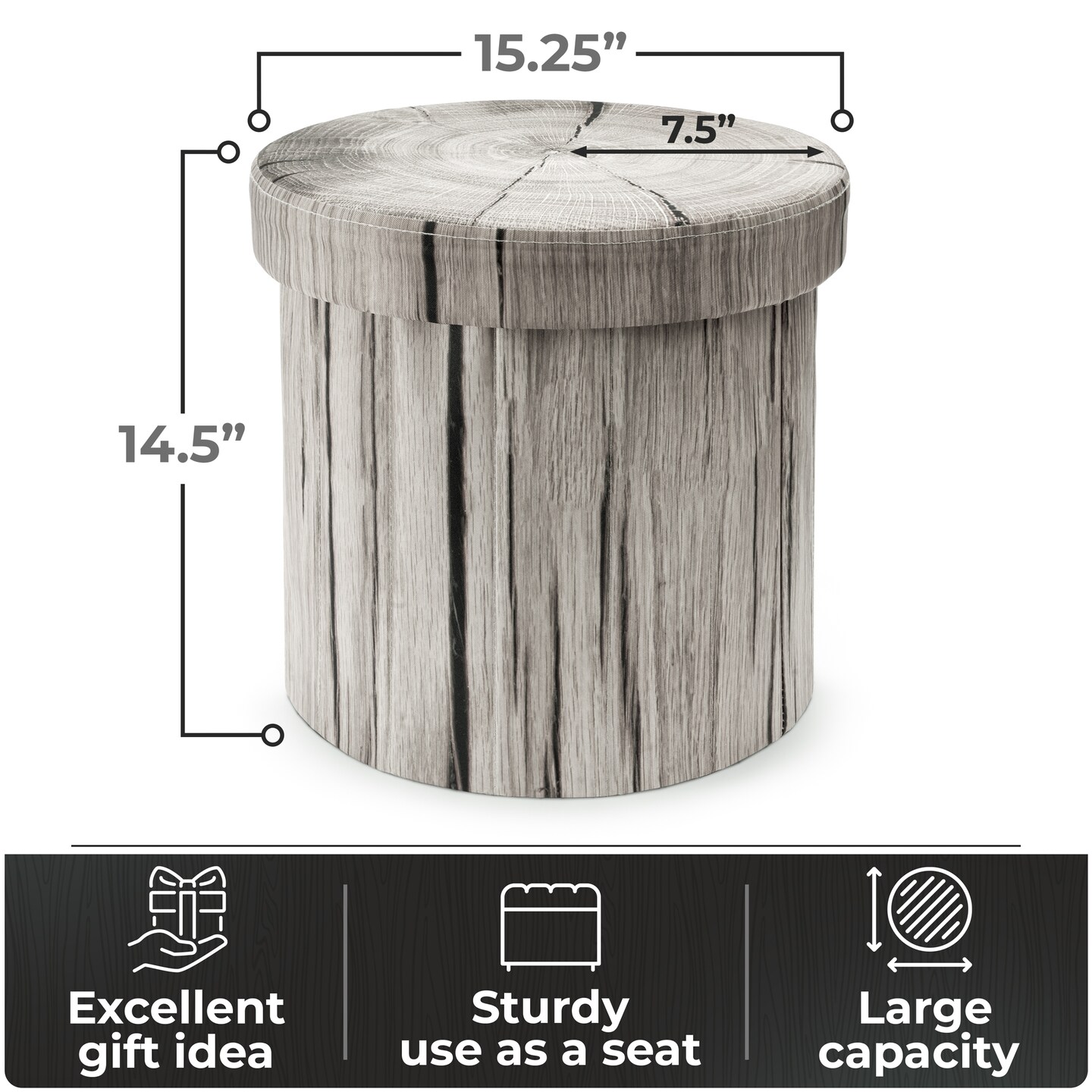Sorbus Tree Stump Stool, 15-Inch Storage Ottoman, Fake Tree Stumps Footstool