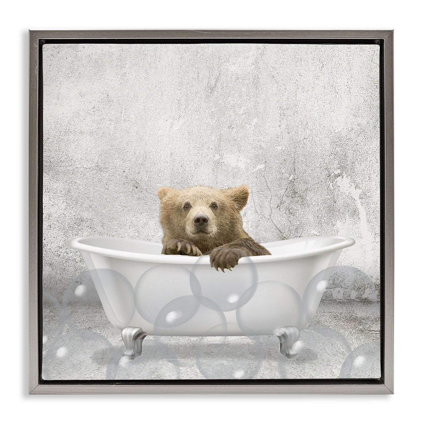 Stupell Industries Baby Bear Bath Time Framed Floater Canvas Wall Art