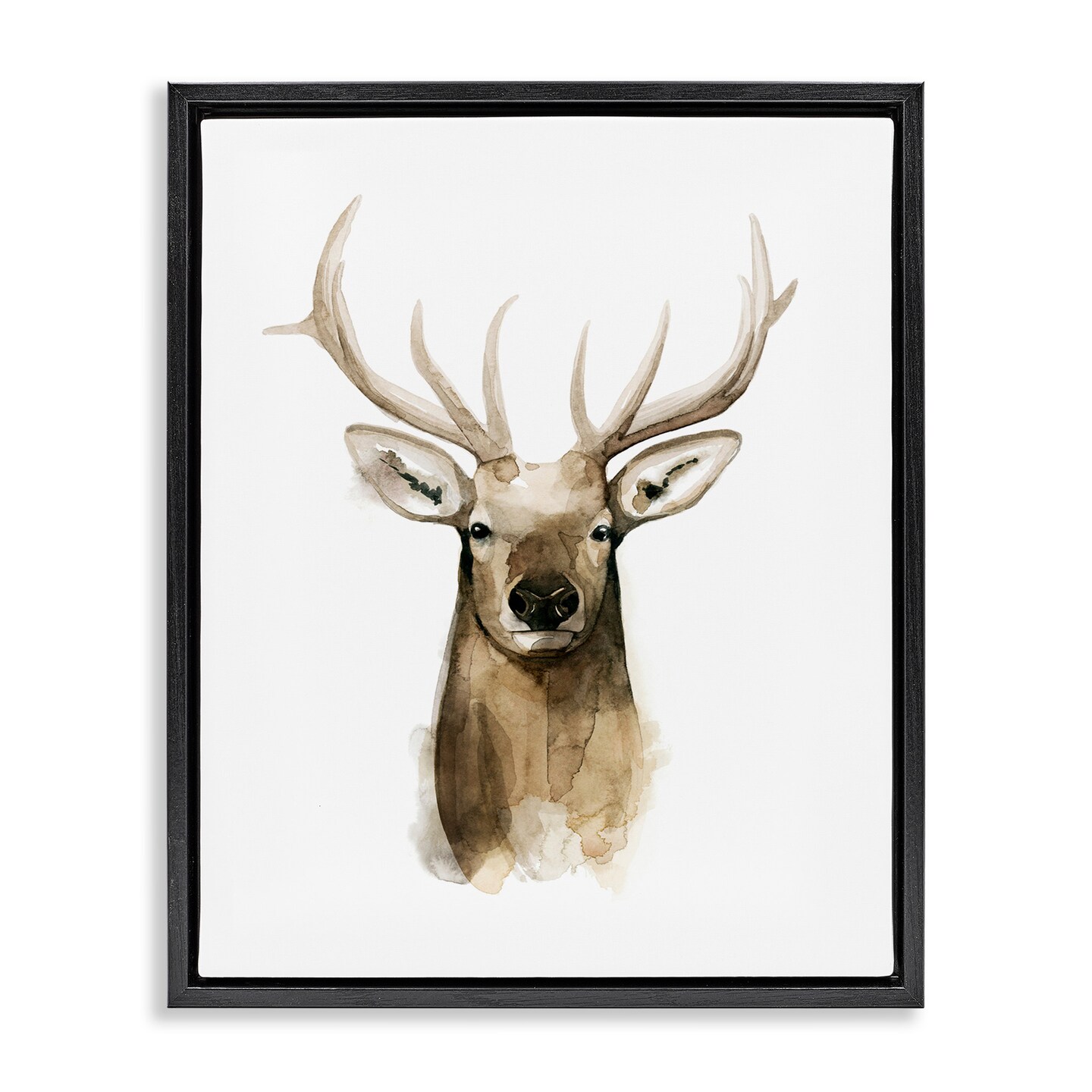 Stupell Industries Deer Portrait Watercolor Framed Floater Canvas Wall Art