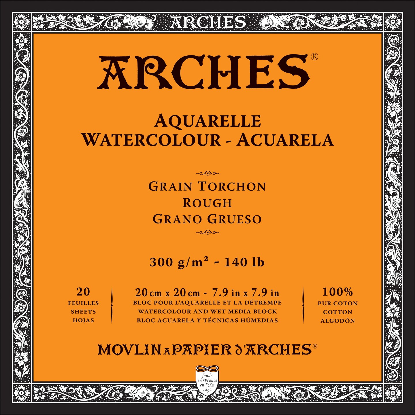 Arches Aquarelle Rough Watercolor Block 7.9"X7.9"- 140lb, 20 Sheets