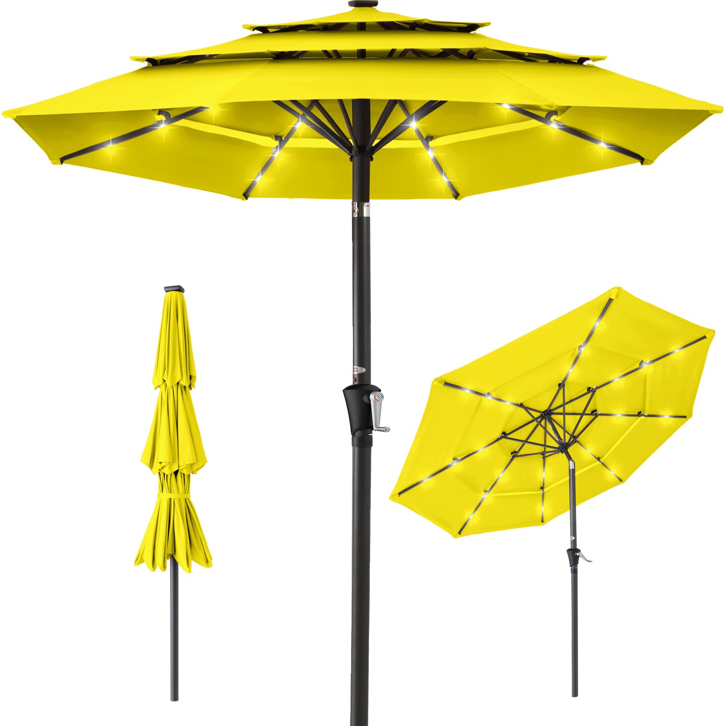 Best Choice Products 10ft 3-Tier Solar Patio Umbrella w/ 24 LED Lights, Tilt Adjustment, Easy Crank