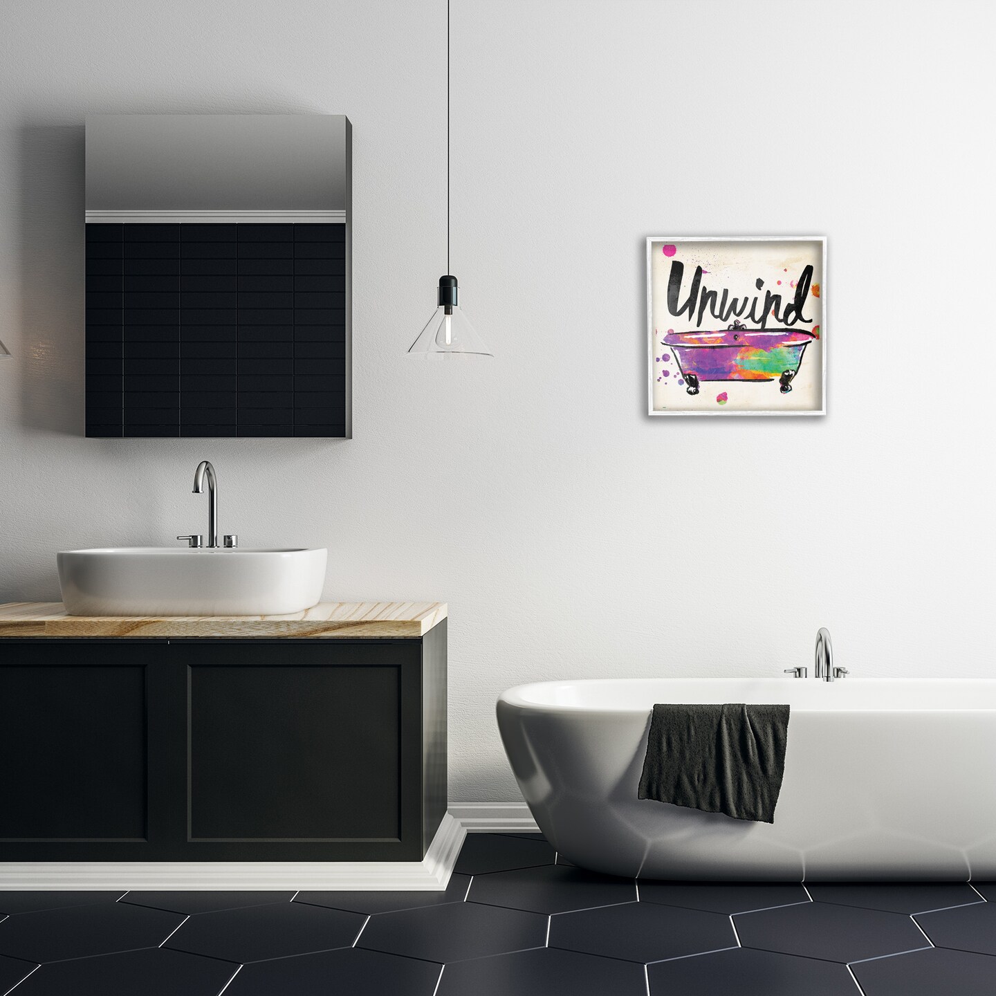 Stupell Industries Unwind Rainbow Colors Icon Bath Framed Giclee Art