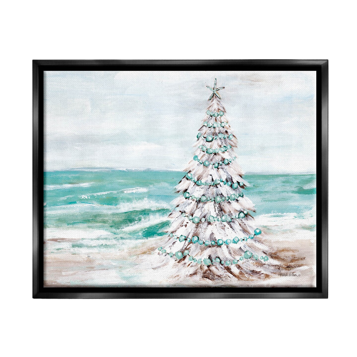 Stupell Industries Snowy Christmas Tree on Beach Framed Floater Canvas Wall Art