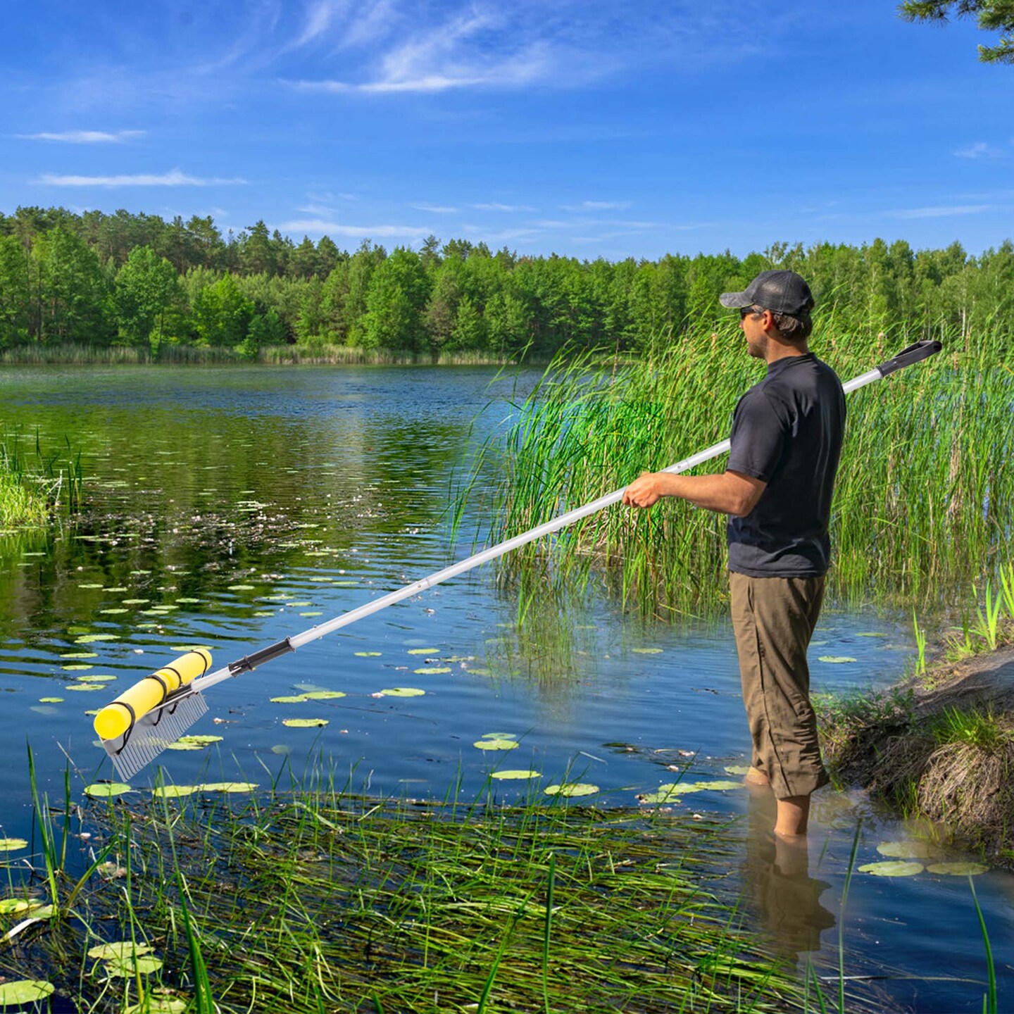 thumbnail image 2 of Jake's Rakes 48" Double-Sided Drop And Drag Lake/Pond Weed Rake - Aquatic Weed Removal 2 of 3