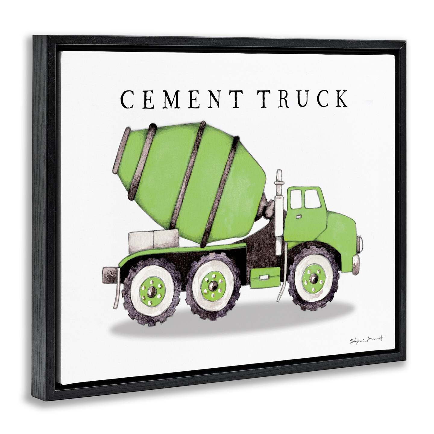 Stupell Industries Green Cement Truck Construction Framed Floater Canvas Wall Art