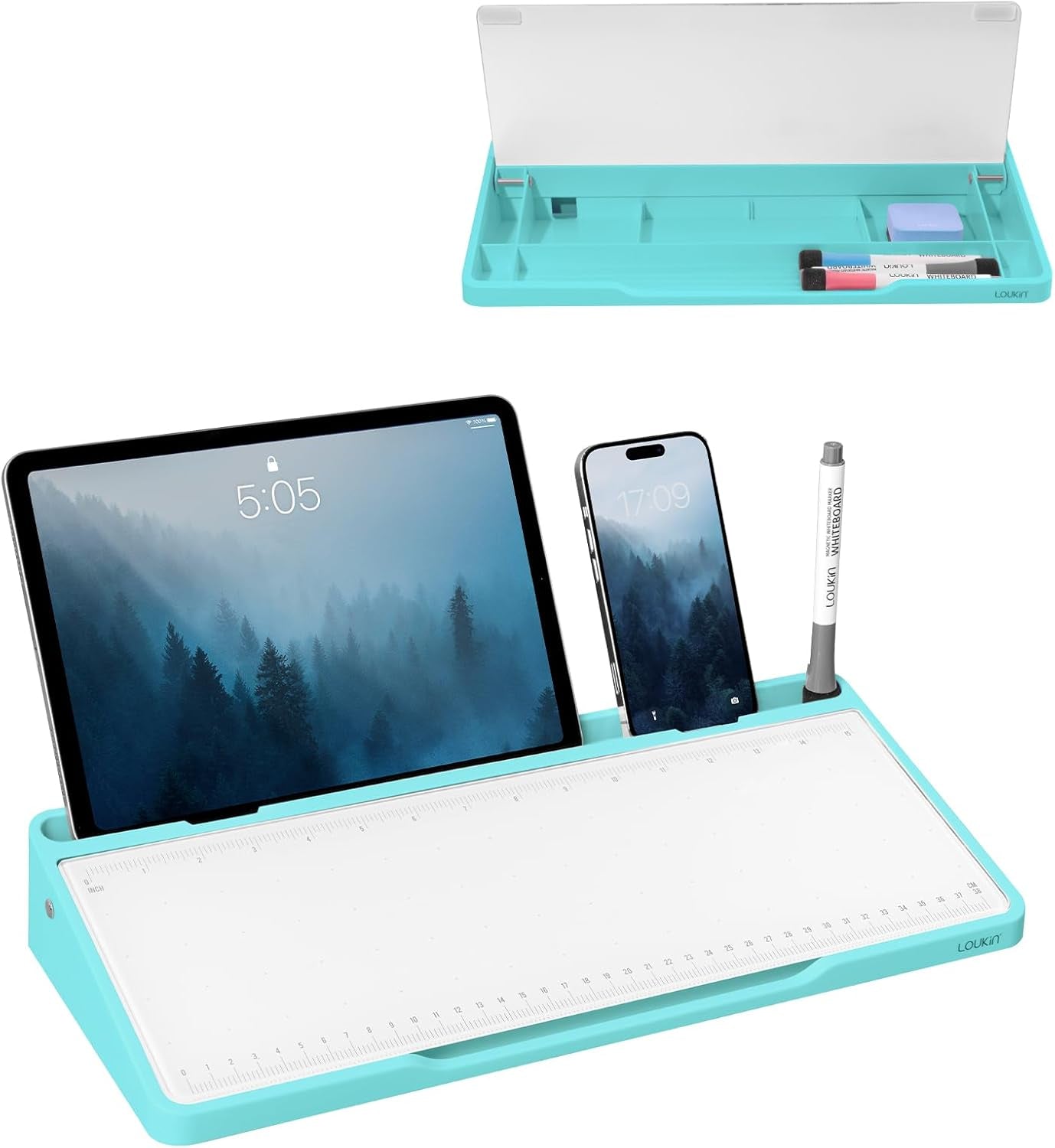 Glass Desktop Whiteboard, 15.3&#x22; X 5.6&#x22; Desktop Dry Erase Board with Dotted and Graduated Surface, Great for Design and Drawing, 3 Markers and 1 Dry Erase Eraser Included (Sky Blue)
