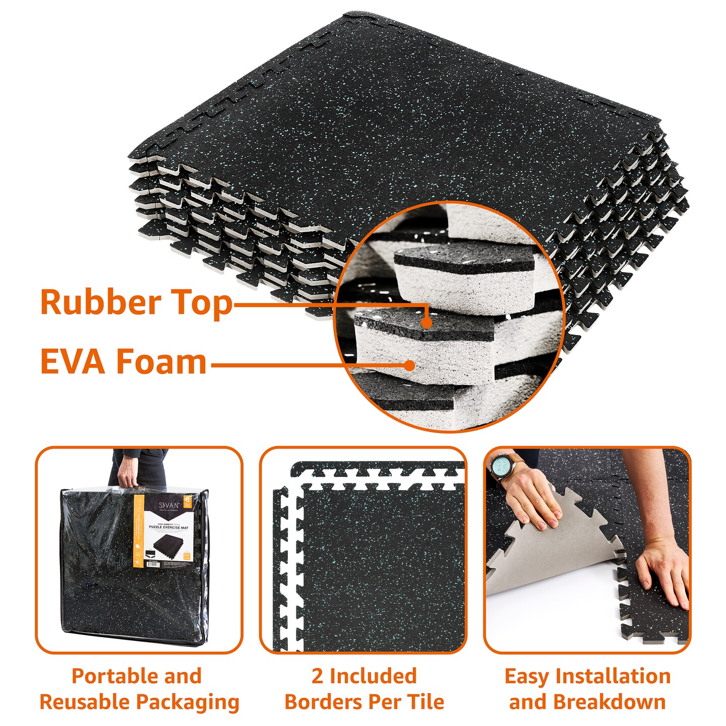 Sorbus 1/2&#x22; Thick Rubber Top High-Density EVA Foam Gym Flooring for Home Gym - 72 Sq Ft 18 Interlocking Exercise Mat Tiles