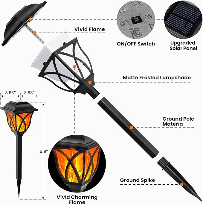 Solar Garden Lights Outdoor Waterproof, 6 Pack Fall Decor Flickering Flame LED Lights, Outdoor Decor for Porch, Garden, Pool, Camp, Path, Yard, Patio, Balcony, and Halloween