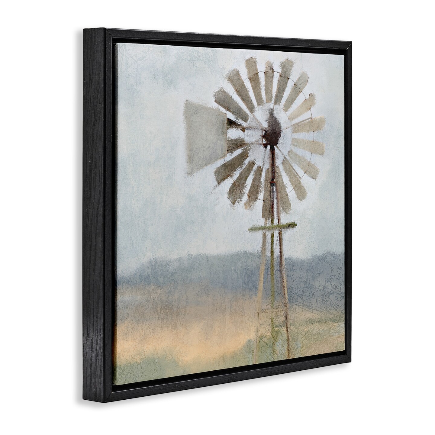 Stupell Industries Neutral Blue Windmill Breeze Framed Floater Canvas Wall Art