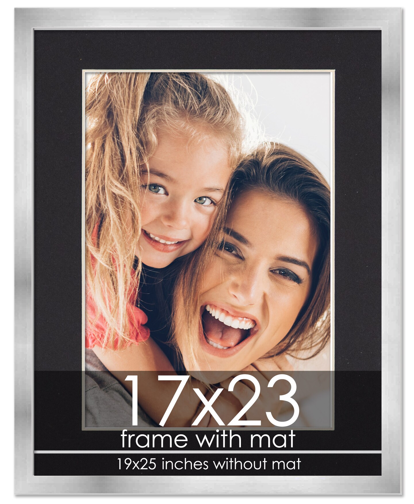 17x23 Frame with Mat - Silver 19x25 Frame Wood Made to Display Print or Poster Measuring 17 x 23 Inches with Black Photo Mat