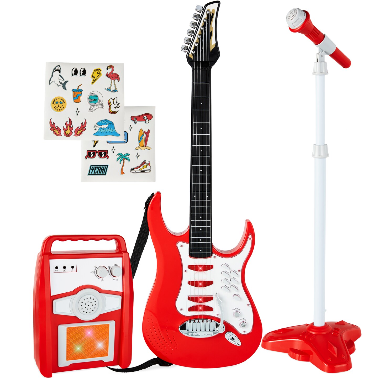 Best Choice Products Kids Electric Musical Guitar Toy Play Set w/ 6 Demo Songs, Whammy Bar, Microphone, Amp, AUX