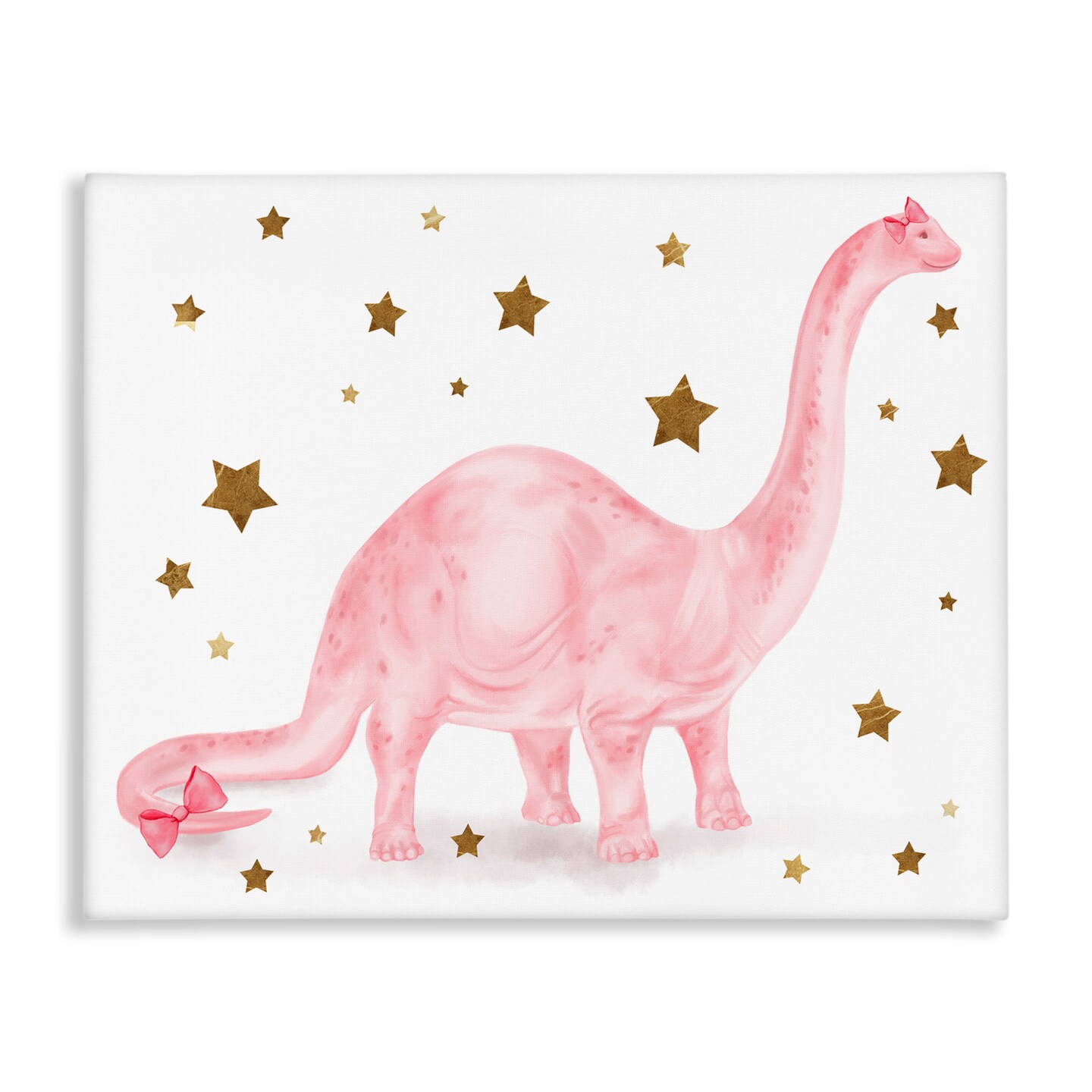 Stupell Industries Pink Dinosaur with Gold Stars Canvas Wall Art