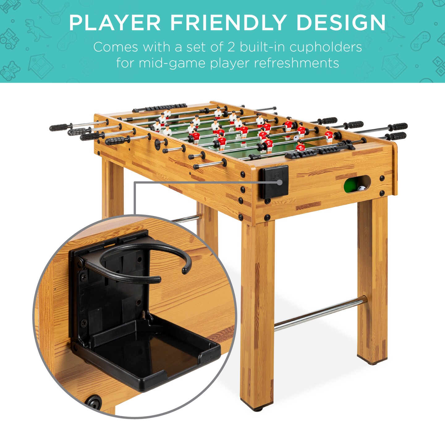 Best Choice Products 48in Competition Sized Foosball Table for Home, Game Room w/ 2 Balls, 2 Cup Holders