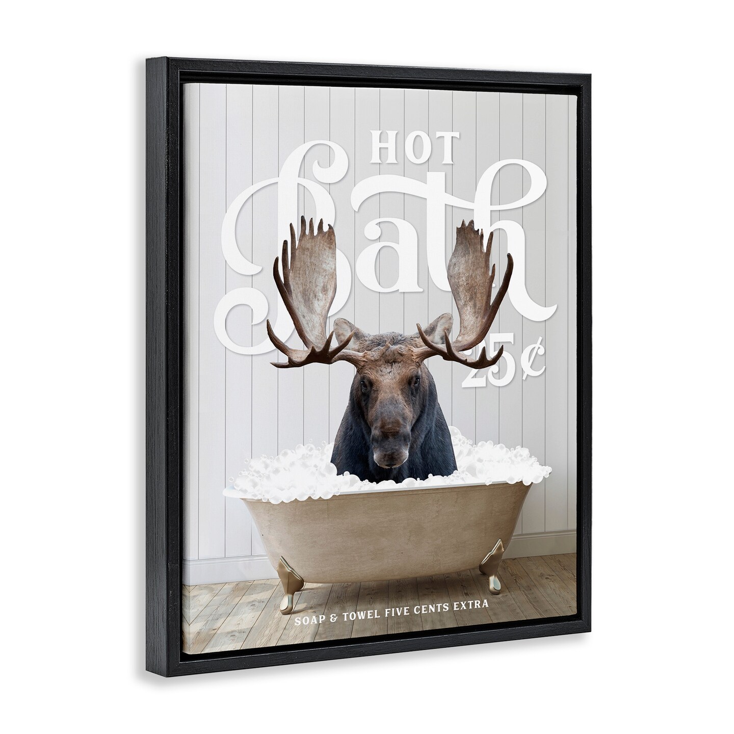 Stupell Industries Vintage Bathroom Moose Ad Framed Floater Canvas Wall Art