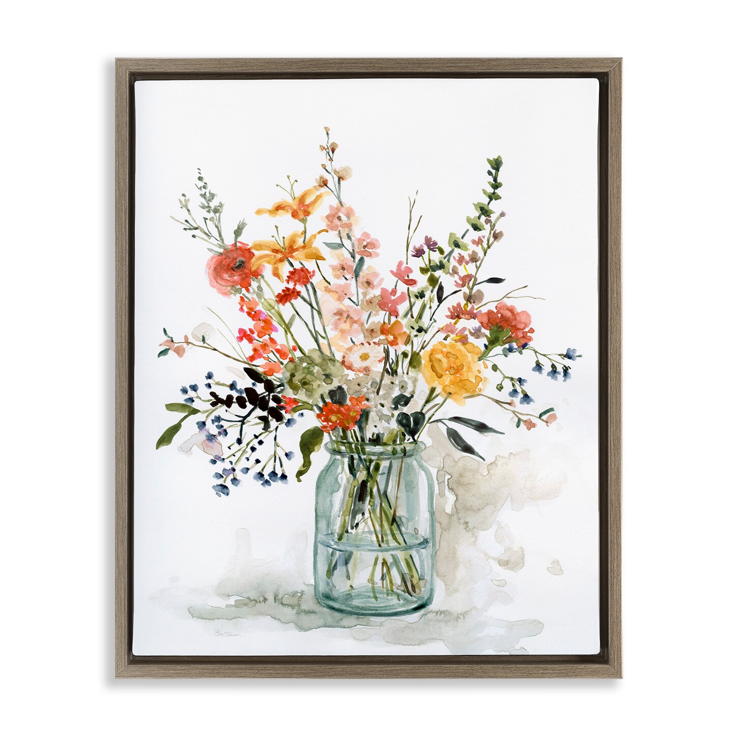 Stupell Industries Warm Summer Floral Bouquet Framed Floater Canvas Wall Art