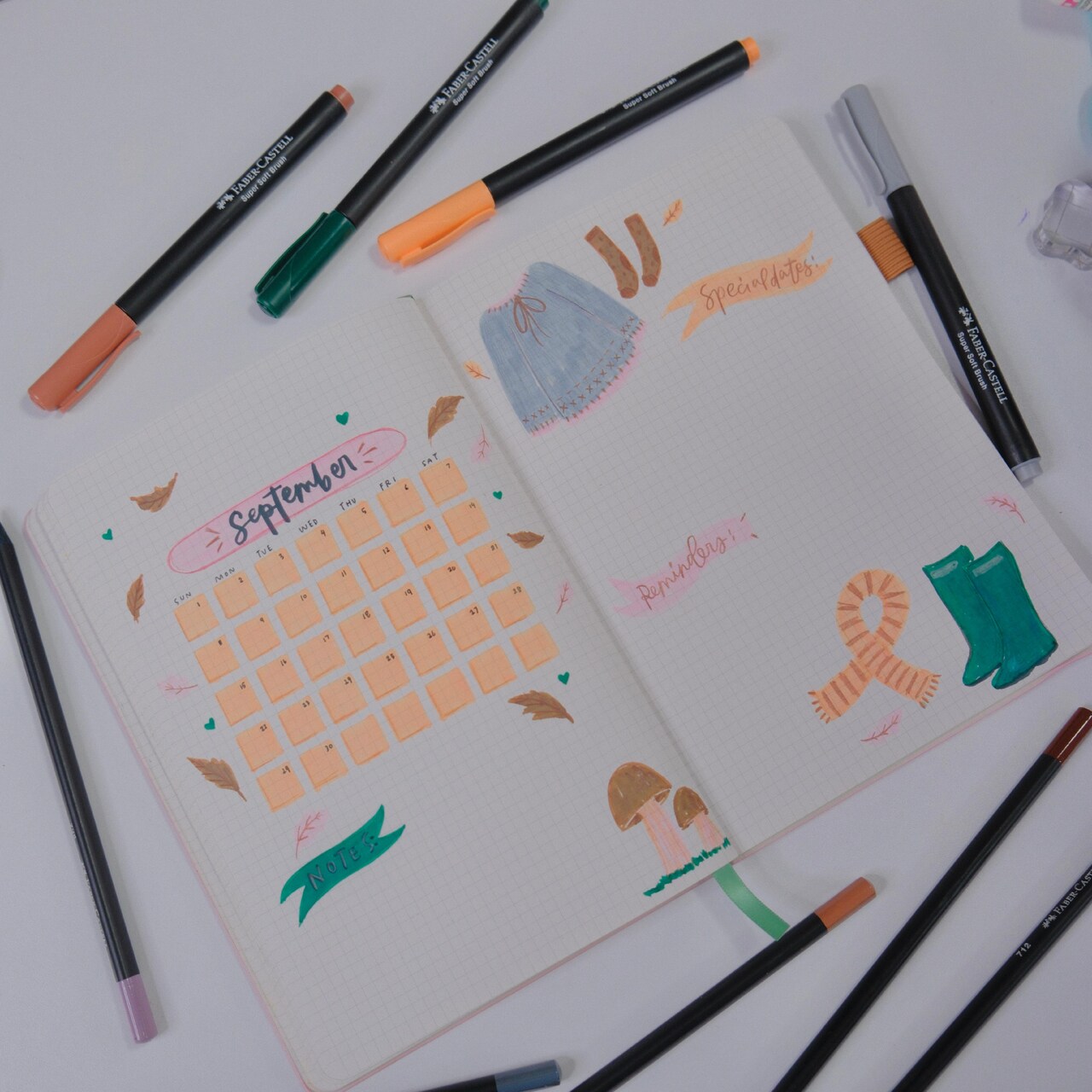 Fall Bullet Journaling with Faber-Castell's Black Edition Soft Brush Pens and Pencils