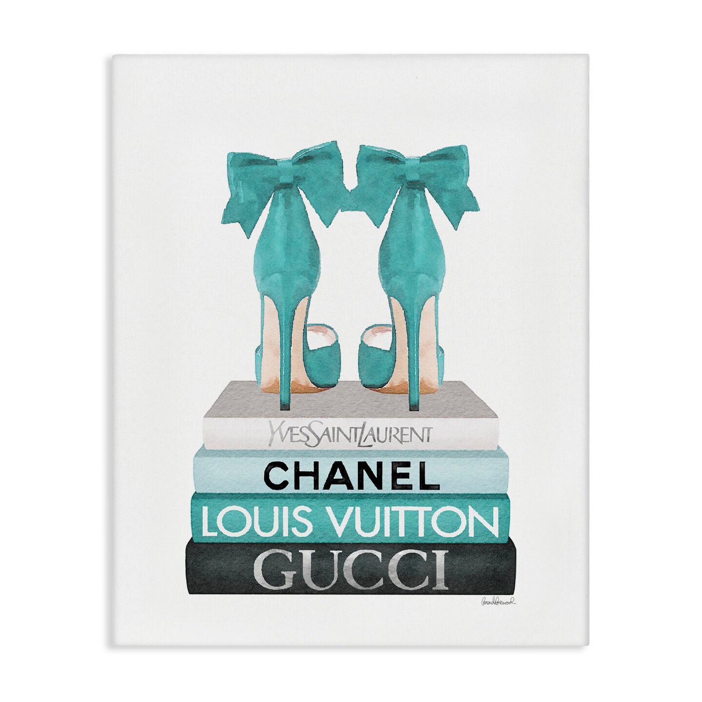 Stupell Industries Turquoise Bow Heels on Books Canvas Wall Art
