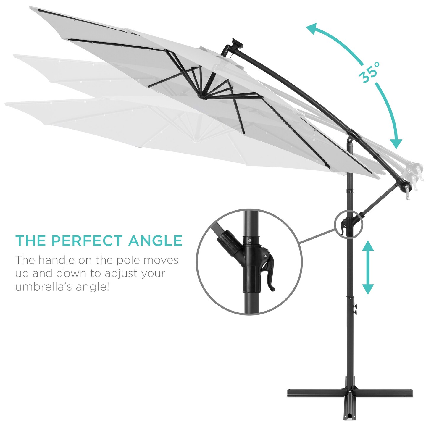Best Choice Products 10ft Solar LED Offset Hanging Outdoor Market Patio Umbrella w/ Adjustable Tilt