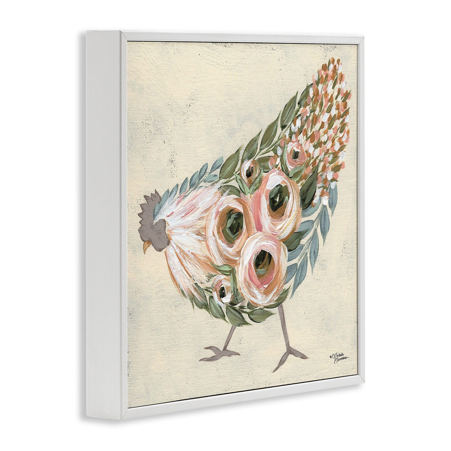 Stupell Industries Vintage Chicken with Floral Body Framed Giclee Art