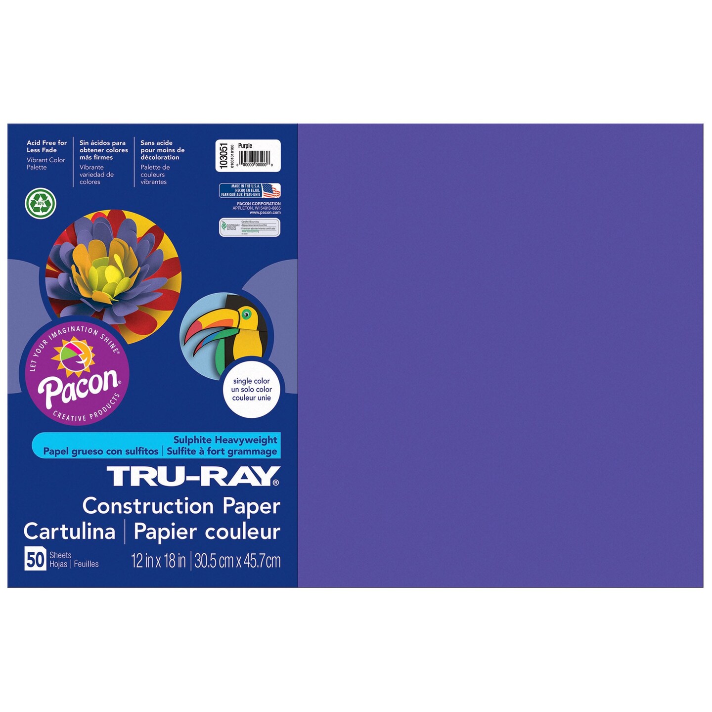 Construction Paper, Purple, 12&#x22; x 18&#x22;, 50 Sheets
