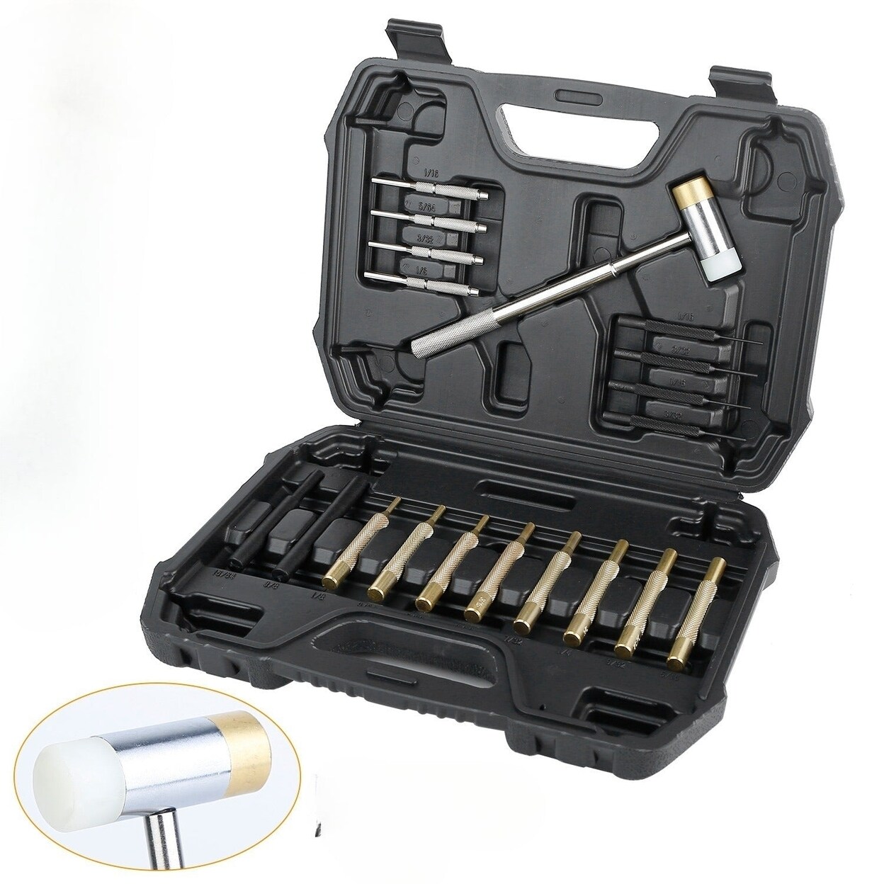 19Pcs Hammer Punch Set Drift Pin Punch Kit With Brass Chromium Plastic Punches For Gunsmithing Maintenance Armorers