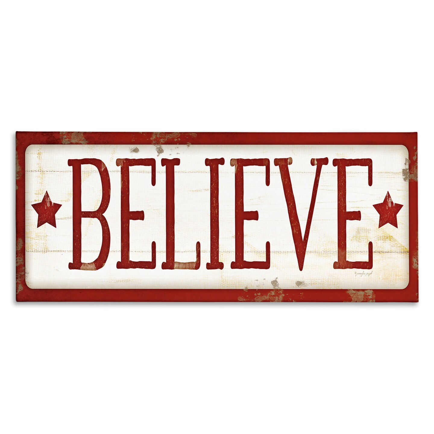 Stupell Industries Believe Red Christmas Phrase Canvas Wall Art