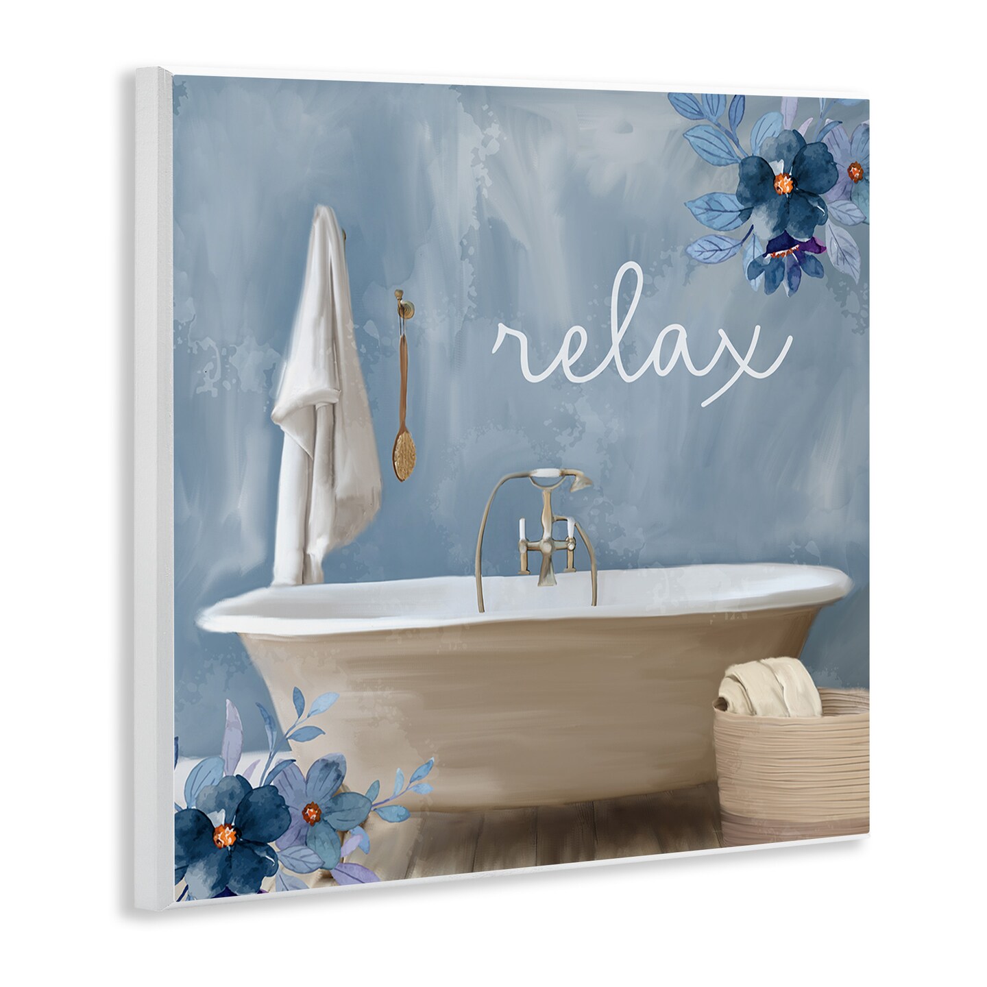 Stupell Industries Blue Floral Relax Bathroom Scene Wall Plaque Art