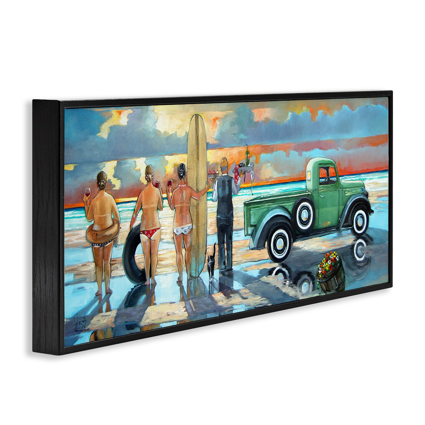 Stupell Industries Butler Serving Beach Girls Scene Framed Giclee Art
