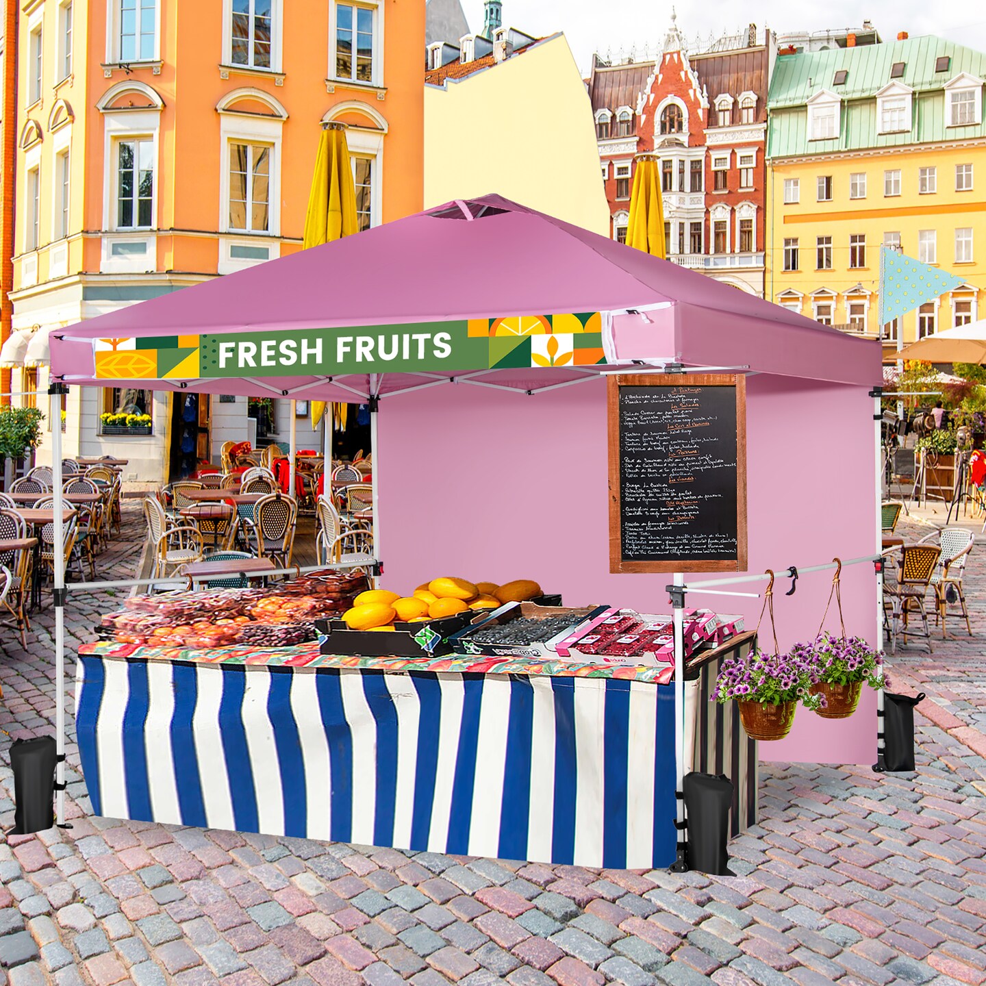 Costway 10&#x27;x10&#x27;Commercial Pop-up Canopy Tent Sidewall Folding Market Patio White/Pink