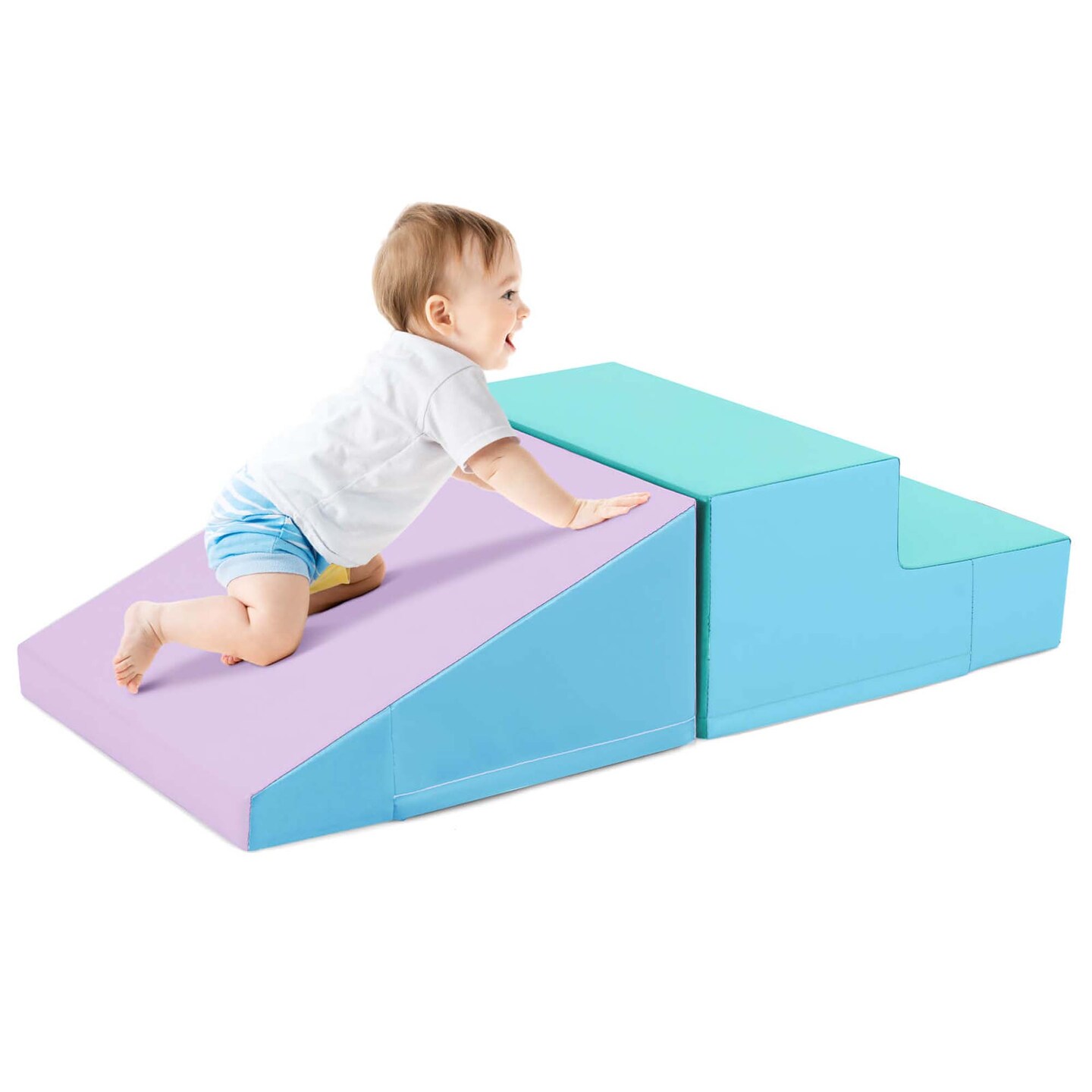 Costway Step and Slide Climber for Infants and Toddlers Baby Soft Foam Structure Blocks Yellow/Blue/Pink/Purple