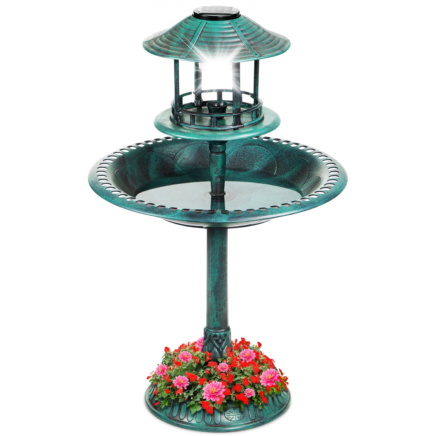 Best Choice Products Solar Outdoor Bird Bath Pedestal Fountain Garden Decoration w/ Fillable Planter Base