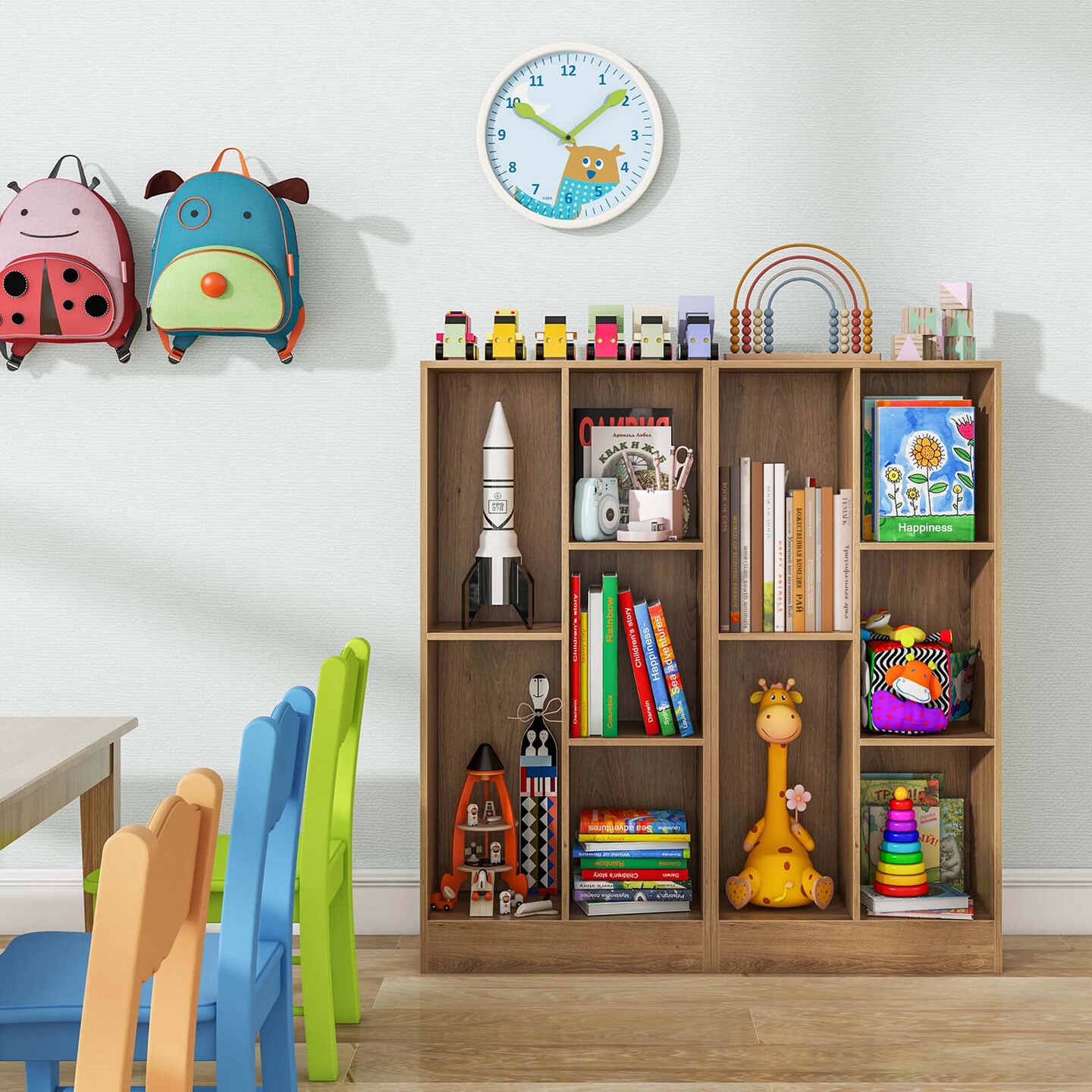 Costway 5-Cube Bookcase for Kids 41&#x22; Wooden Toy Storage Organizer for Kid&#x27;s Room White/Natural