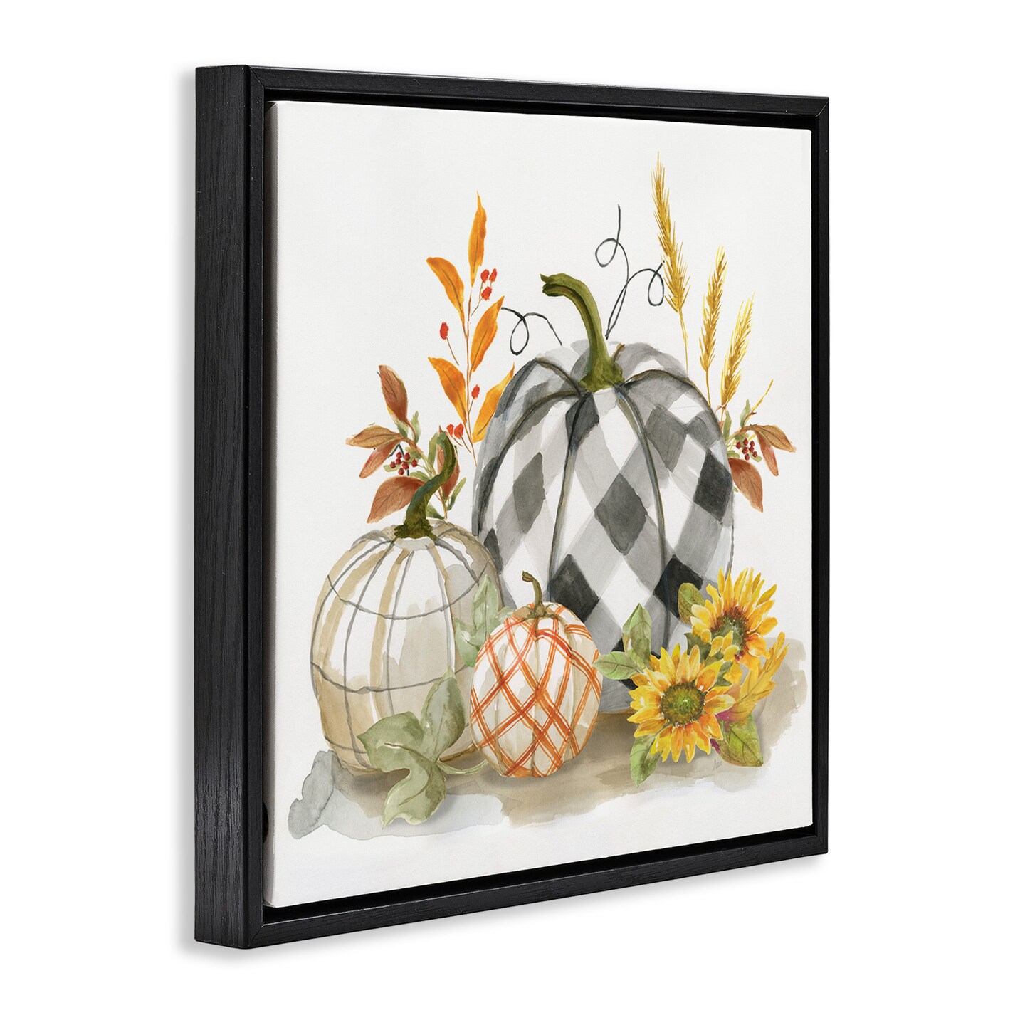 Stupell Industries Fall Patchwork Patterned Pumpkins Framed Floater Canvas Wall Art