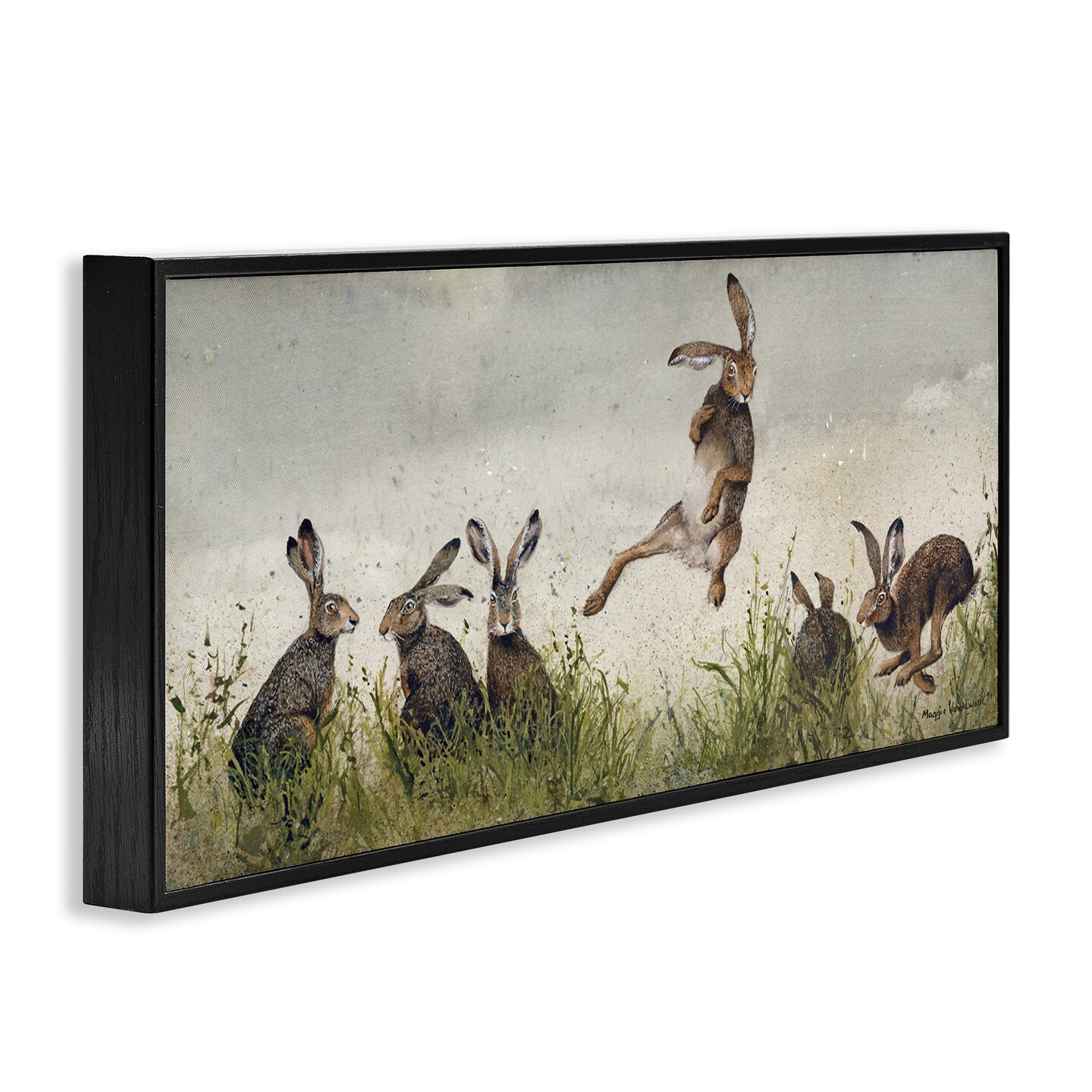 Stupell Industries Jumping Hares in Wild Framed Giclee Art