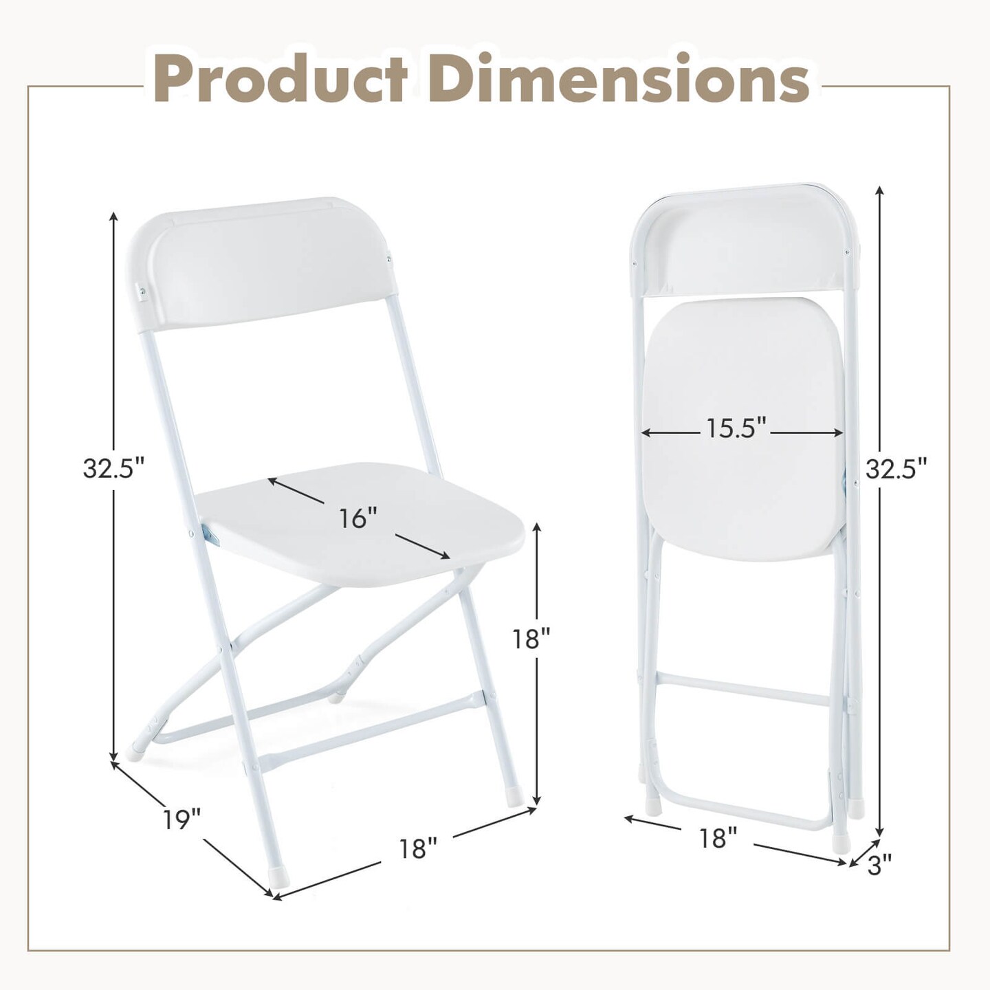 Costway 4/8/12/16/20 Pack Metal Folding Chairs with Plastic Seat &#x26; Back Heavy-Duty Metal Frame