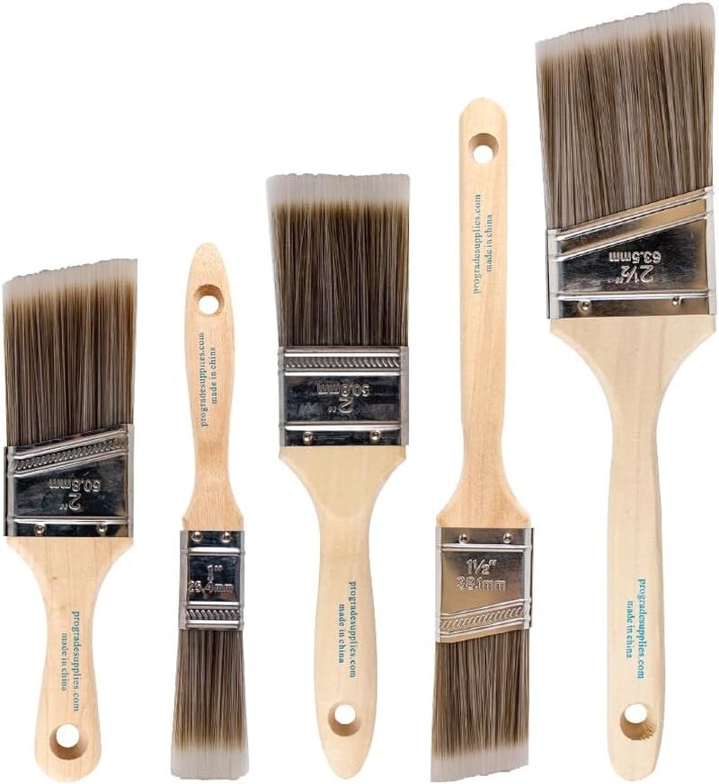 Paint Brush Set - 5-Piece Flat and Angle Brushes for All Latex and Oil Paints &#x26; Stains - Home Improvement - Interior &#x26; Exterior Use
