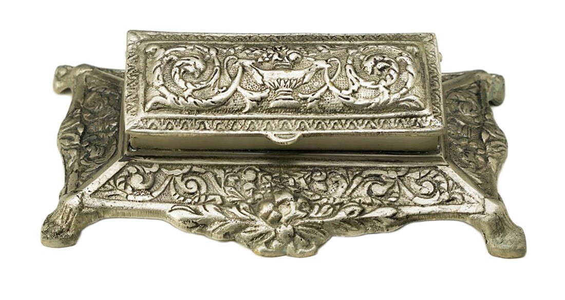 5 Inch Square Pewter Finish Stamp Box