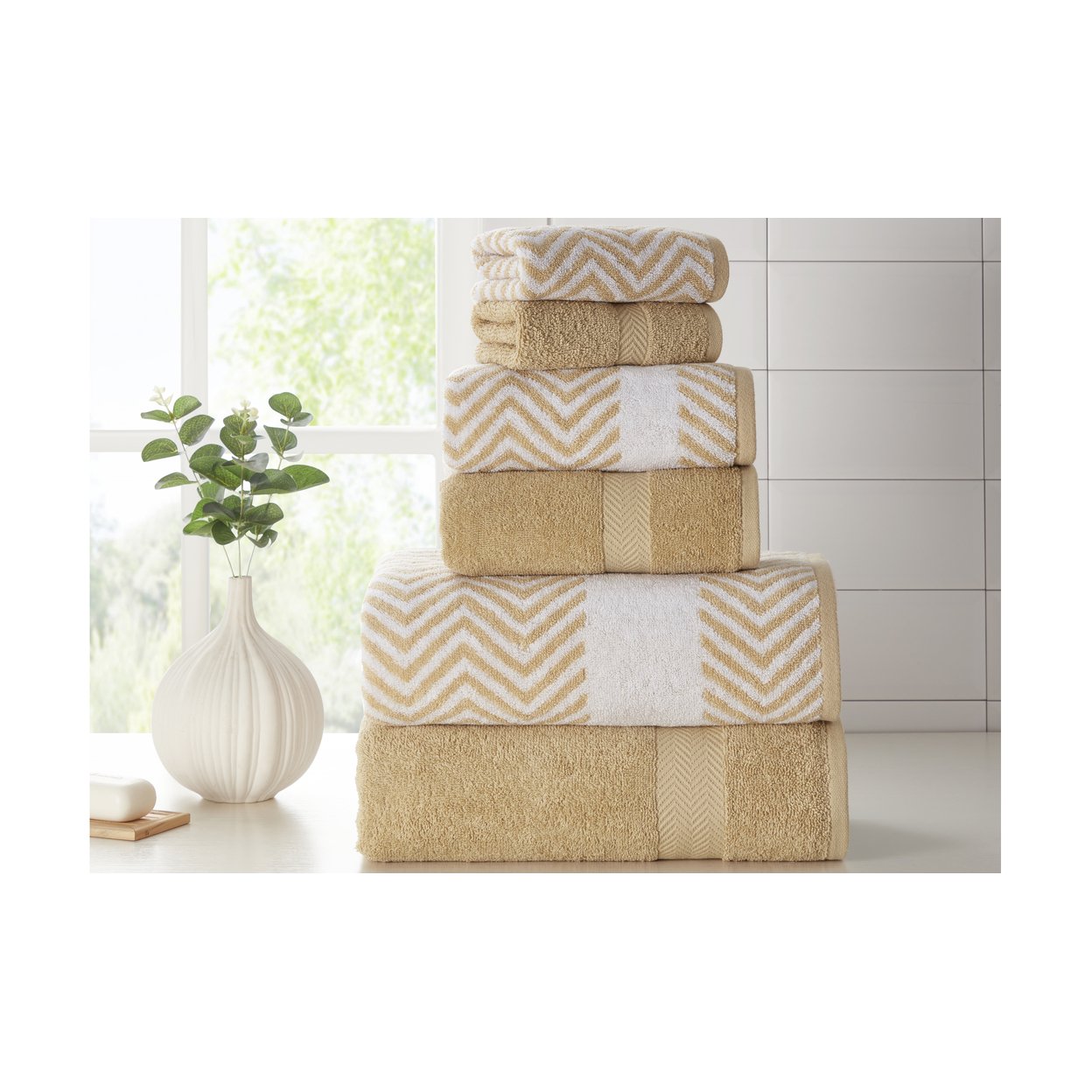 Kathy Ireland 6 Piece Chevron Jacquard Towel Set With Letsdry