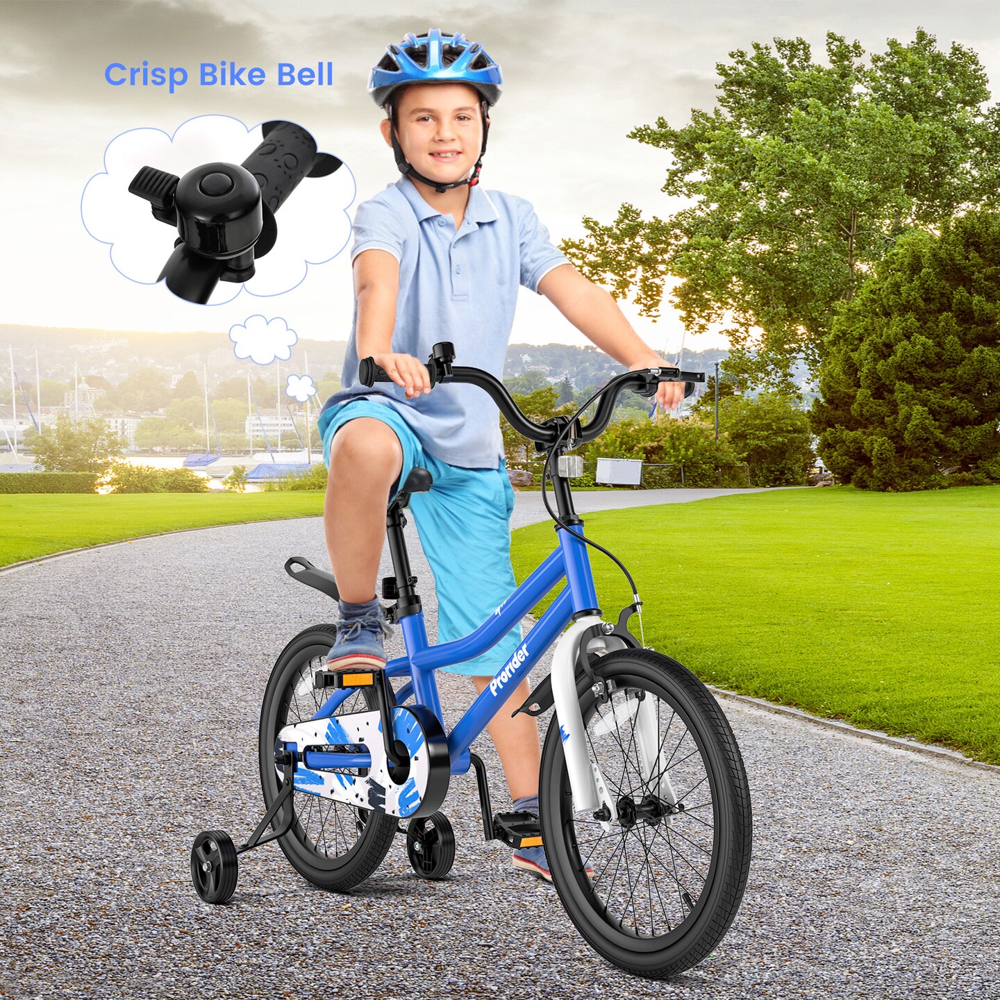 Prorider 18'' Kid's Bike with Removable Training Wheels & Basket for 4-8 Years Old White/Blue/Red/Skyblue