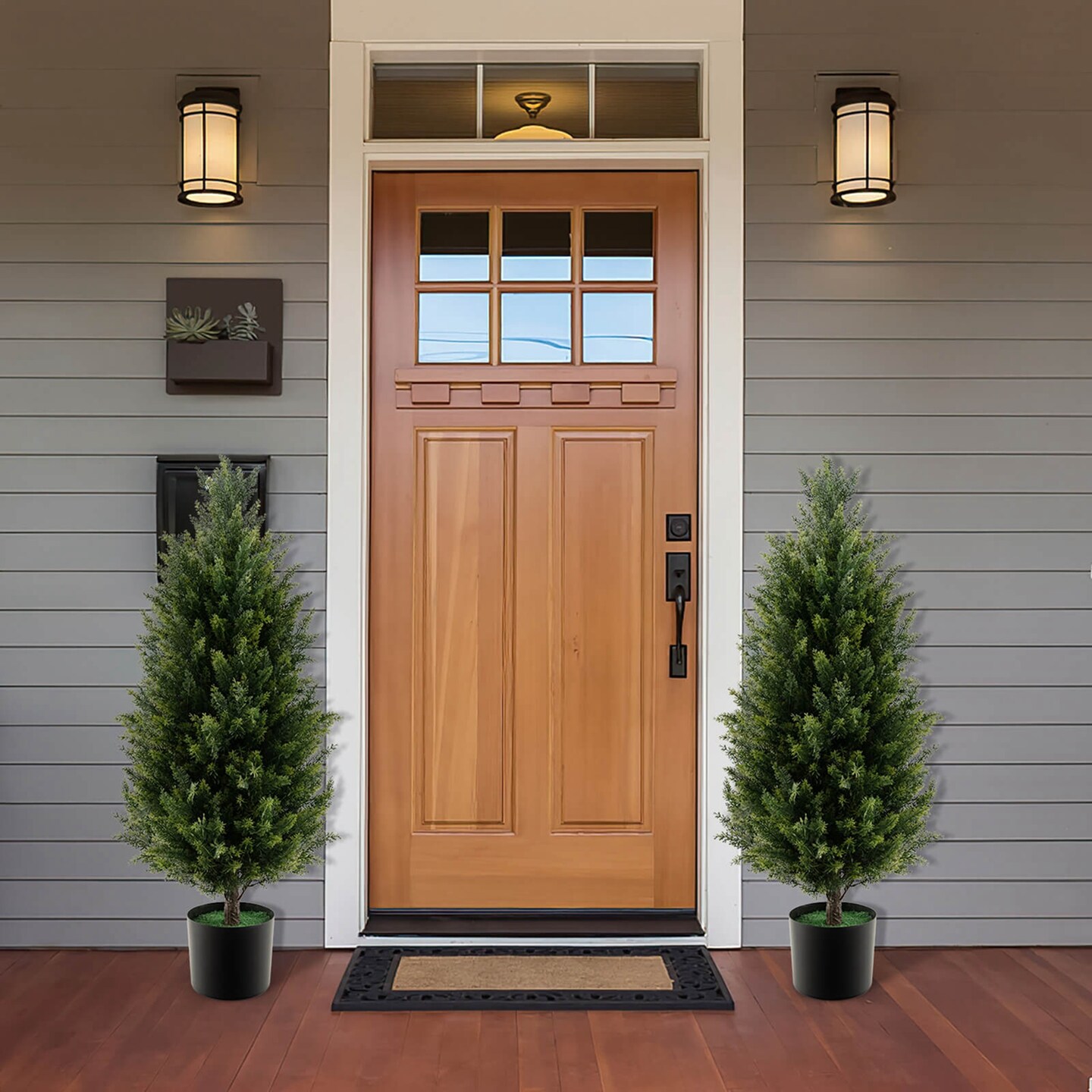 Costway 1/2 Pack 37.5&#x22; Artificial Topiary Cedar Tree with Cement Plastic Pot &#x26; Realistic Moss