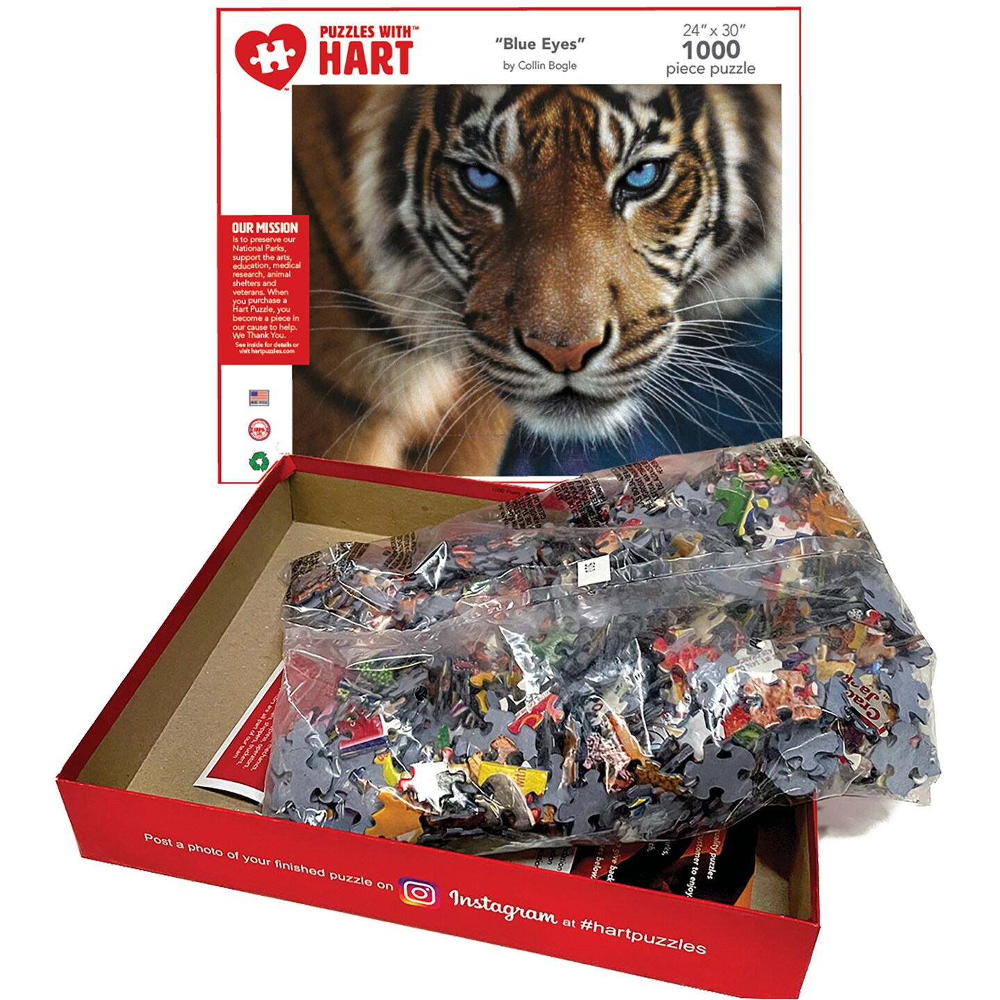 Hart Puzzles Blue Eyes Tiger by Colin Bogle, 24 x 30 1000 Piece Puzzle