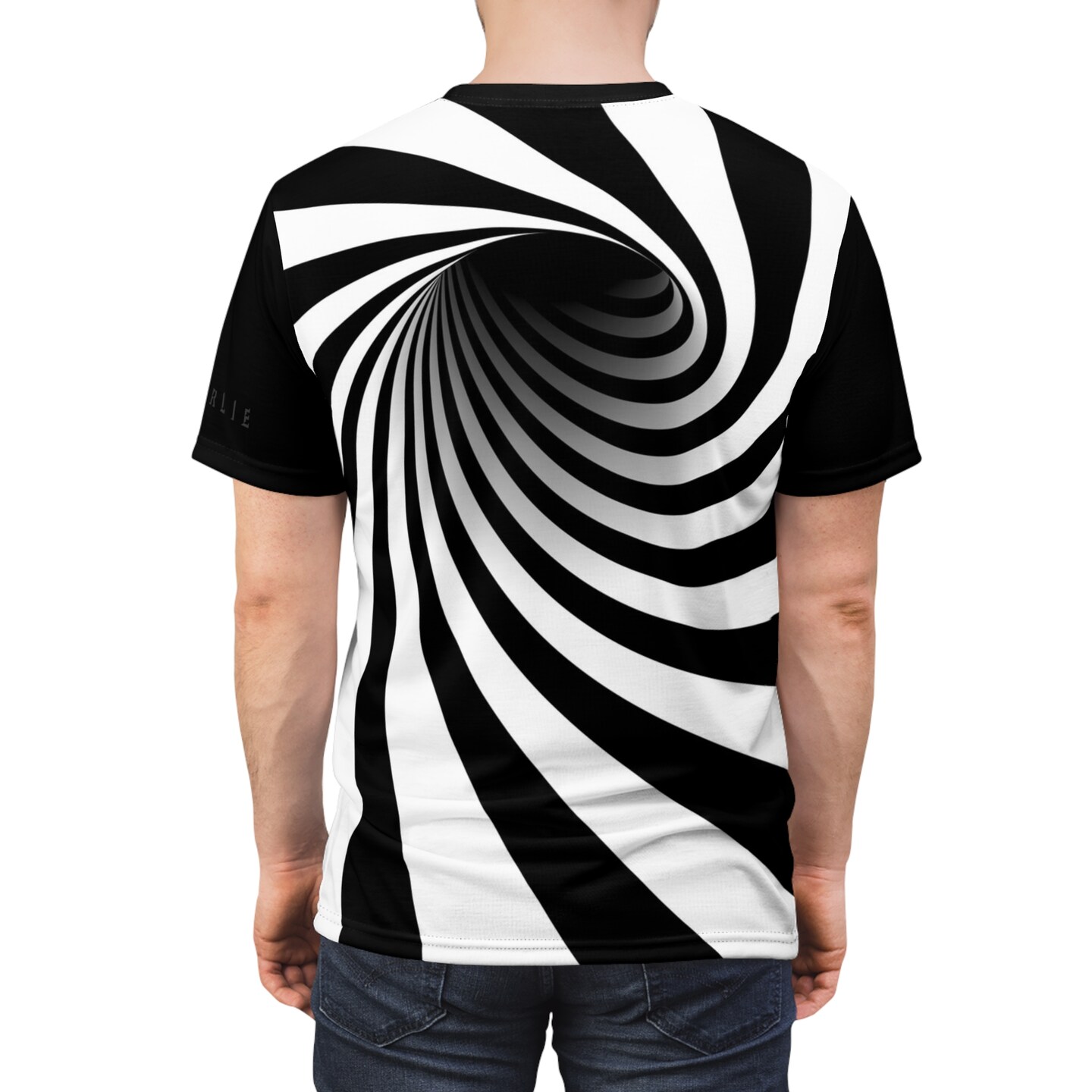 Unisex Graphic T-Shirt - Optical Illusion Black Hole Twisted Vortex Swirl Warped Tunnel (Black and White) product 5