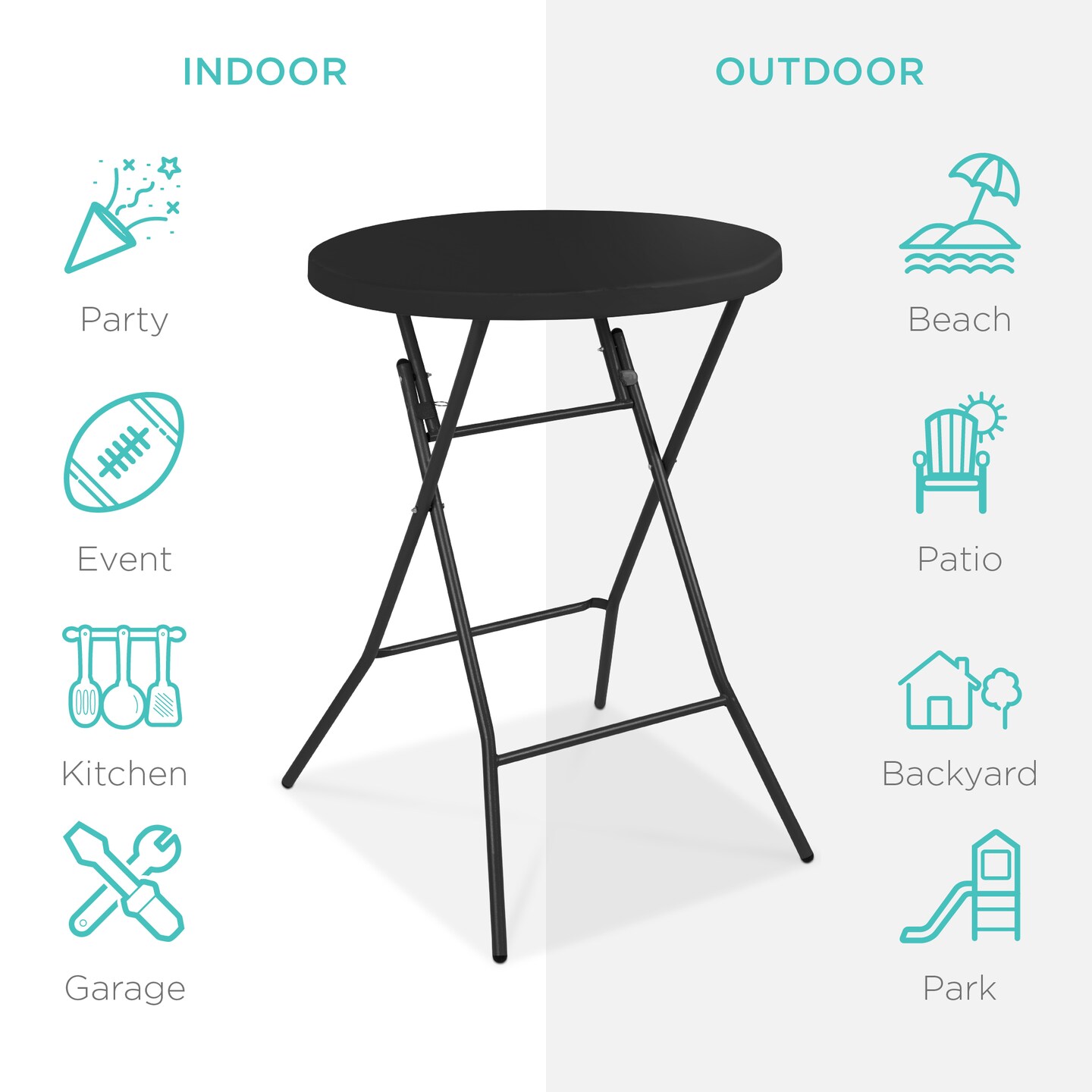 Best Choice Products 32in Bar Height Folding Table, Indoor Outdoor Accessory w/ Thick Table Top, 330lb Capacity