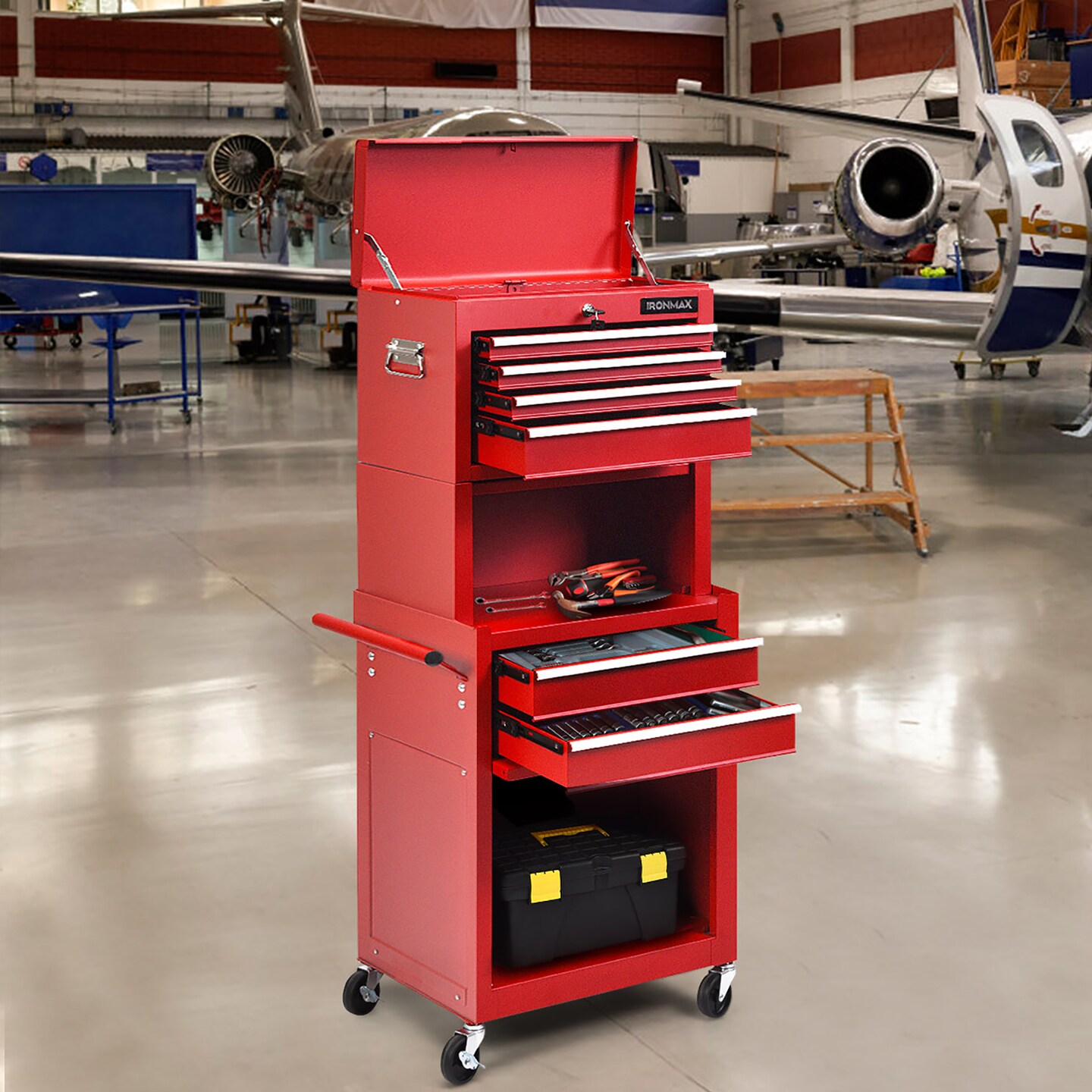 Costway 6-Drawer Rolling Tool Chest Storage Cabinet w/Riser Red\Black