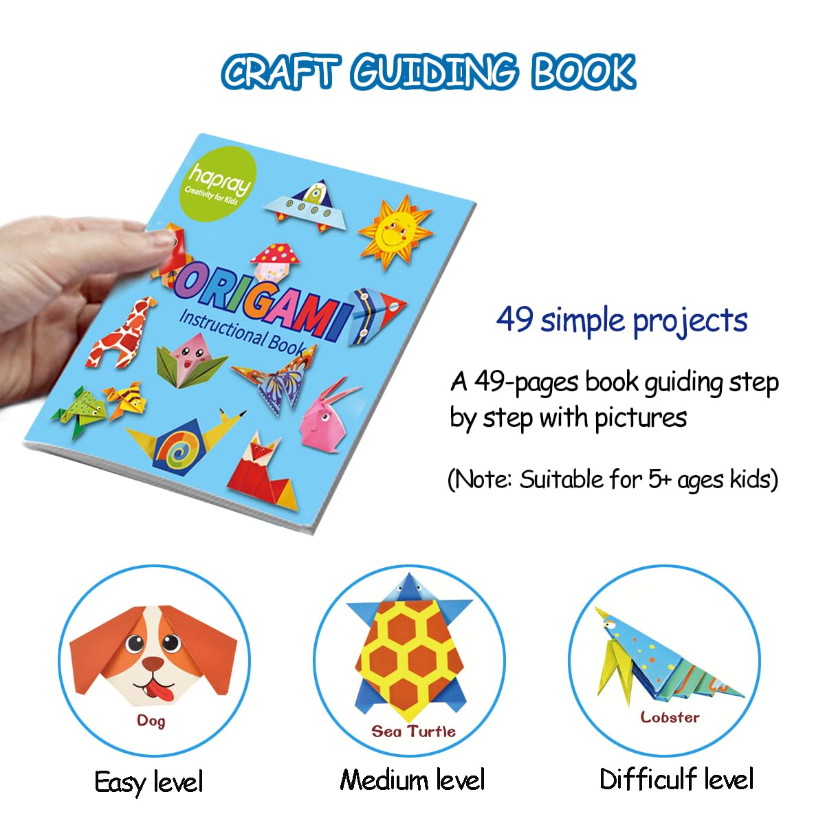 98 Sheets Origami Kit for Kids Ages 5-8 8-12, with Guiding Book, 47 Patterns, DIY Art and Craft Projects, Beginners Children's Day Gift Boy Girl