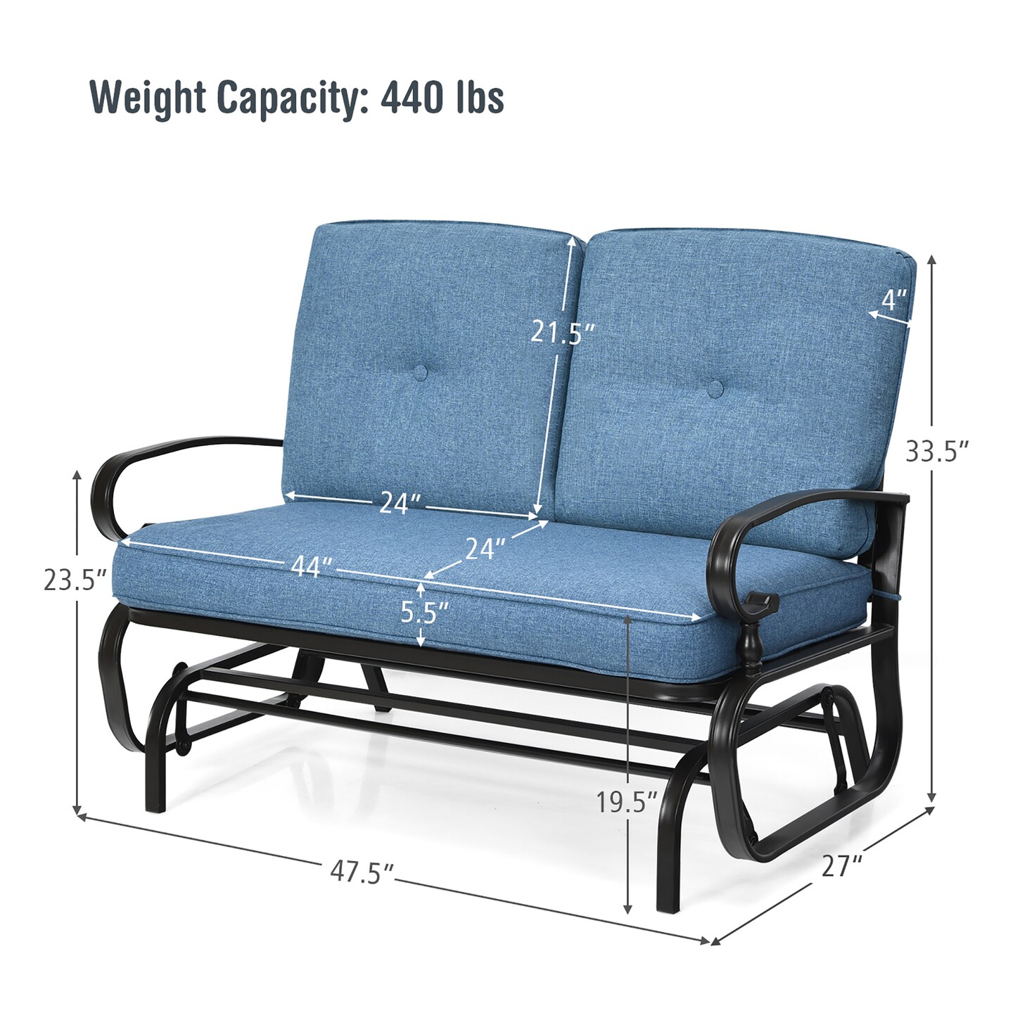 Costway 2-Person Outdoor Swing Glider Chair Bench Loveseat Cushioned Sofa Blue/Beige/Grey/Navy