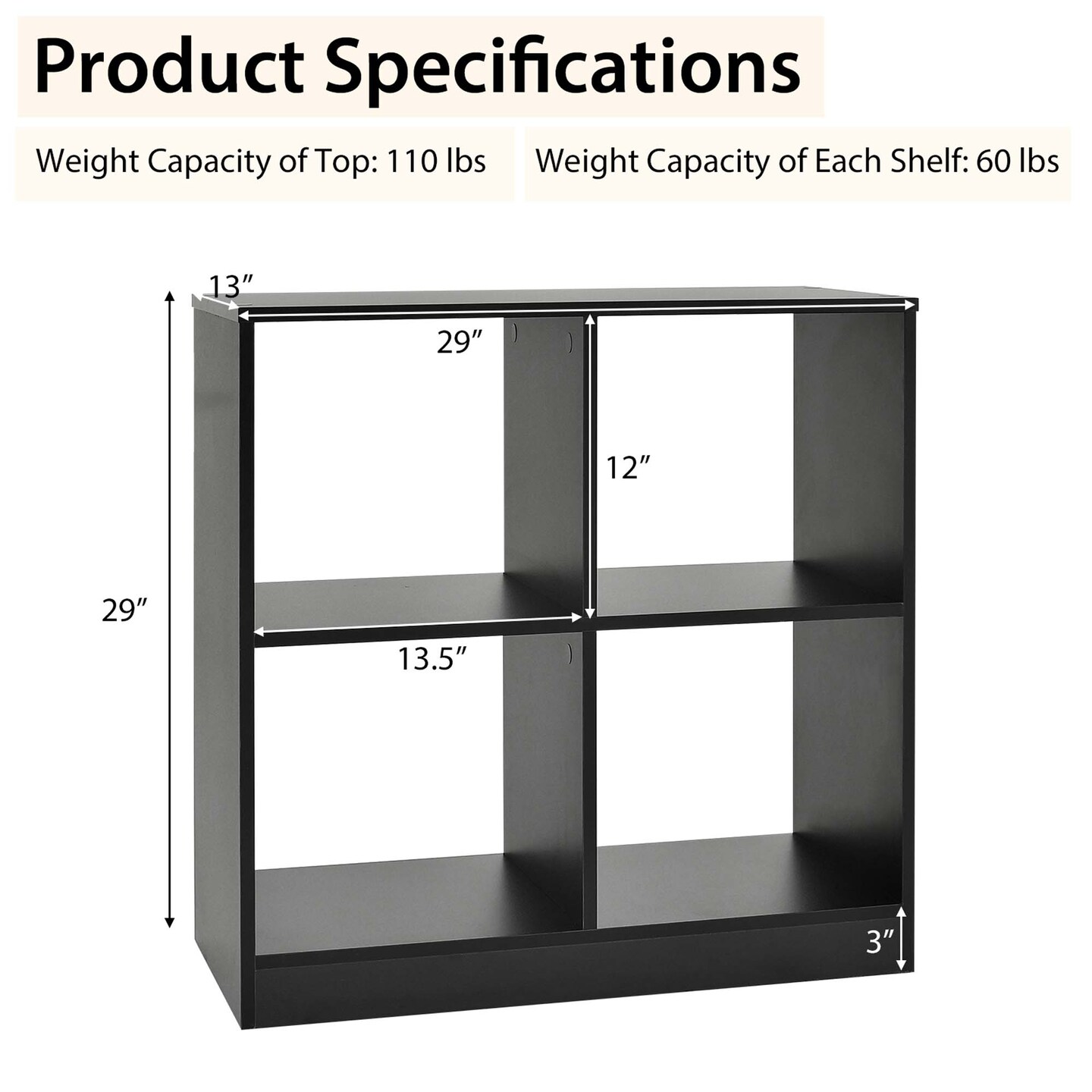 Costway 4-Cube Bookcase Floor Open Wooden Bookshelf Storage Cabinet Toy Organizer Black