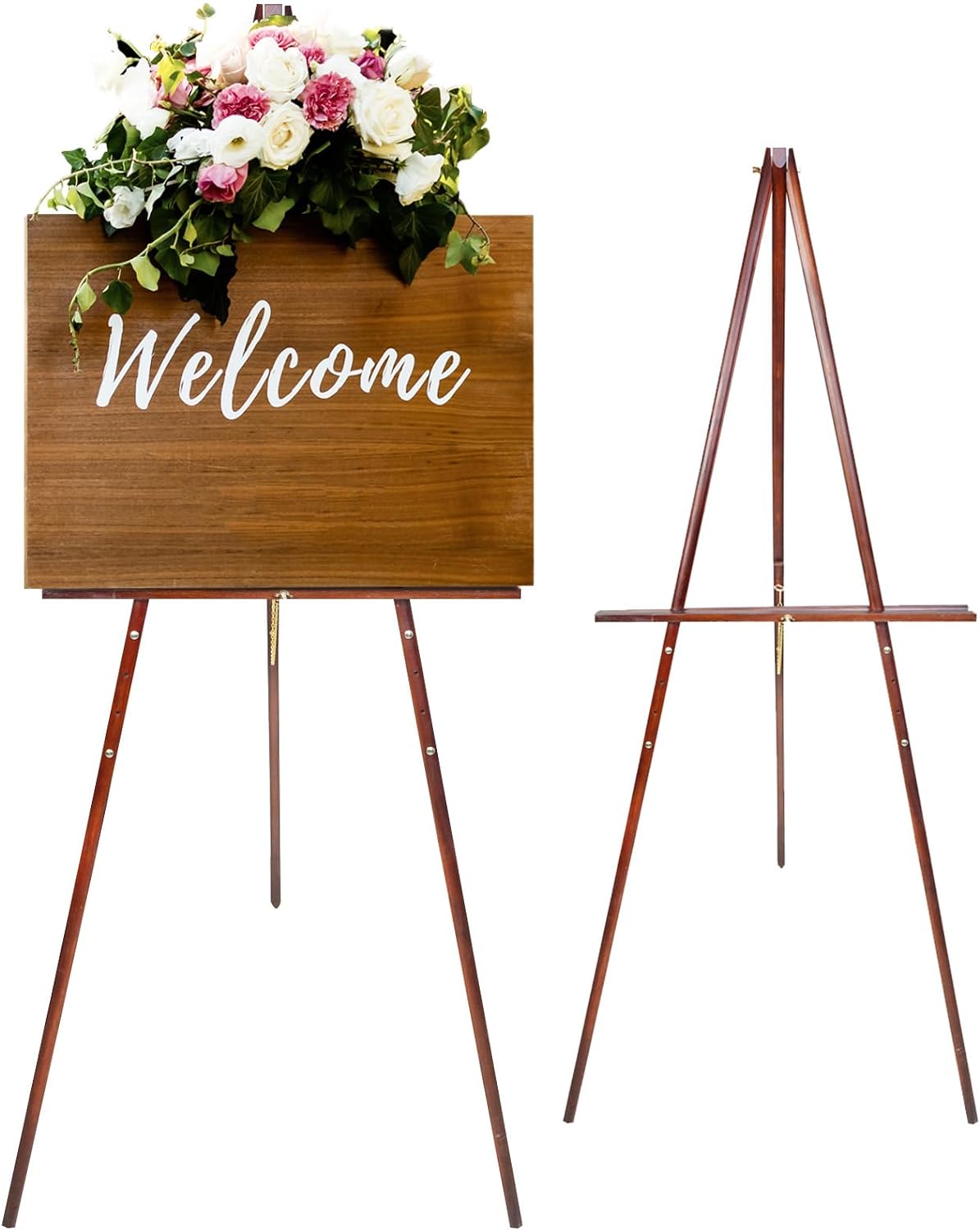 63&#x22; Wooden Tripod Artist Display Easel with Tray, A-Frame Adjustable Easel Stand for Wedding Sign, and Foldable Easels for Painting Canvas, Display, and Posters